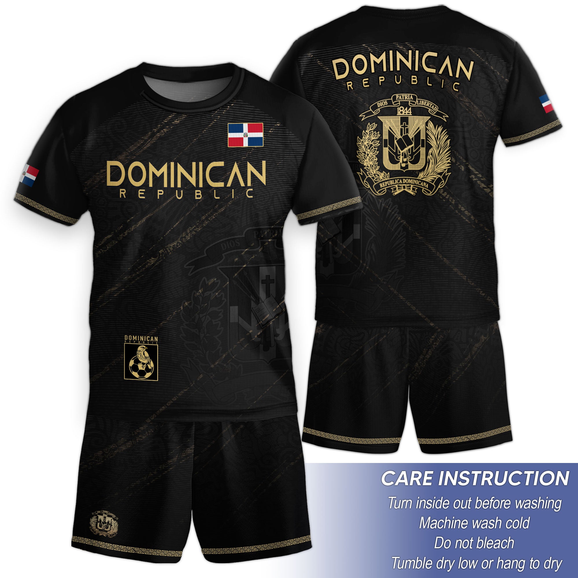 Dominican Republic Kids Youth Heritage Black Gold Athletic Performance Soccer Jersey