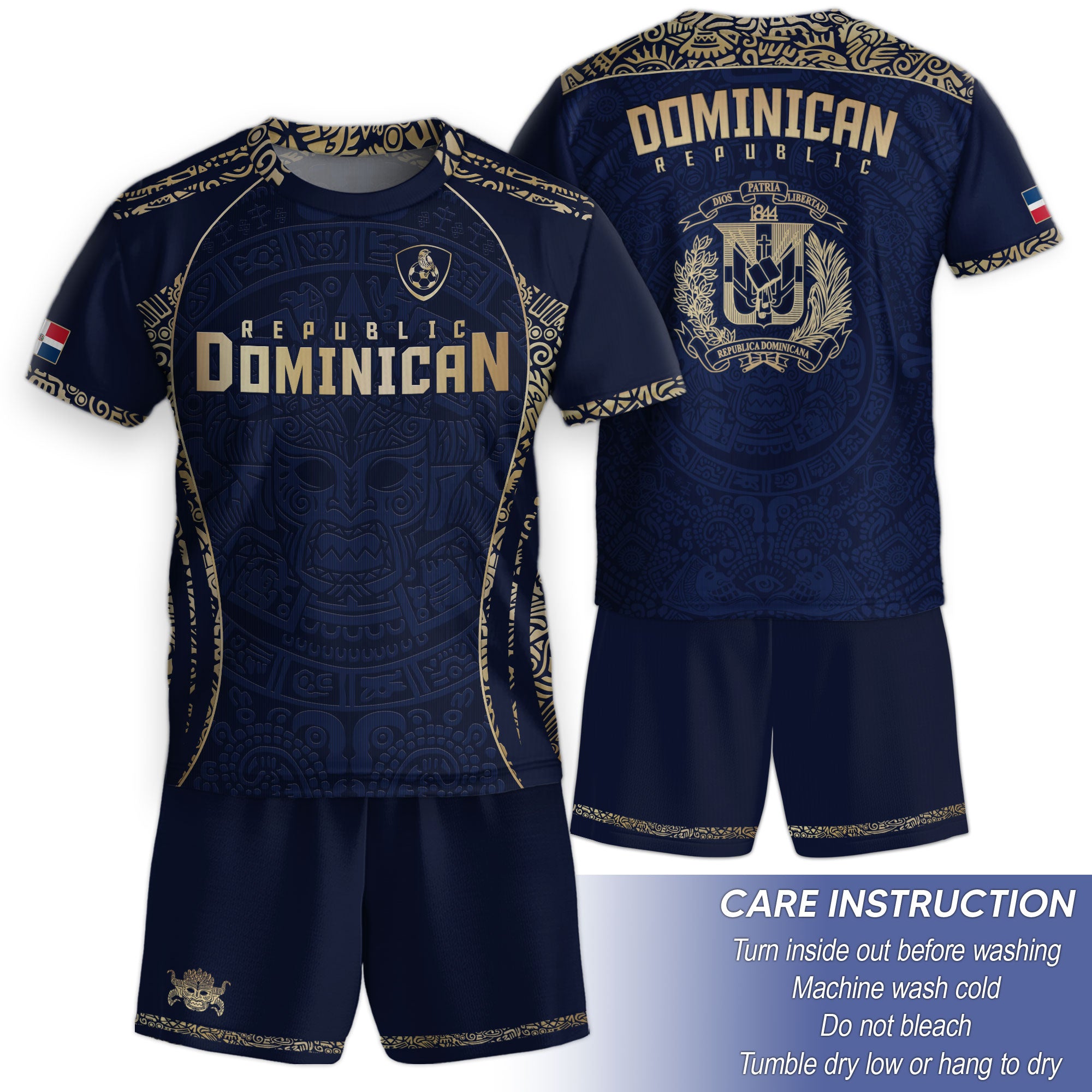 Dominican Republic Kids Youth Heritage Navy Gold Taino Mask National Soccer Jersey