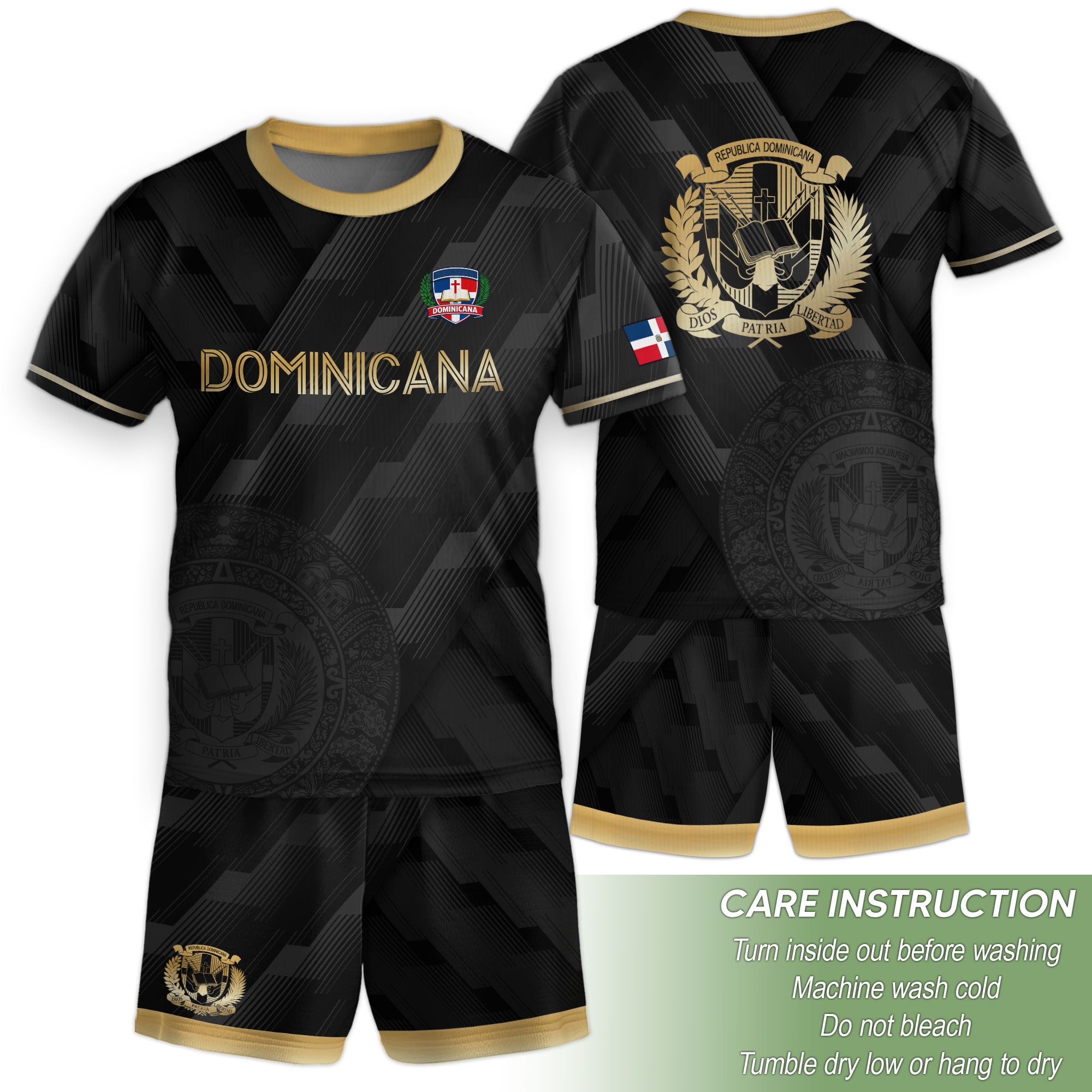 Dominican Republic Kids Youth Heritage Black Gold National Pride Soccer Jersey