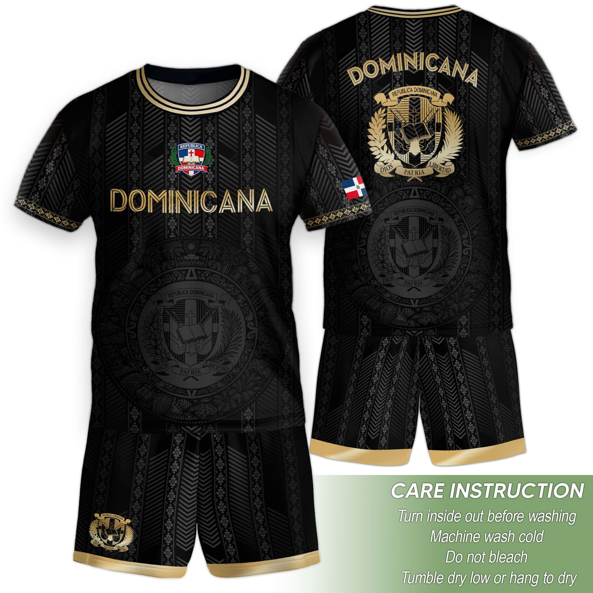 Dominican Republic Kids Youth Heritage Black Gold Vintage Vertical Pattern Soccer Jersey