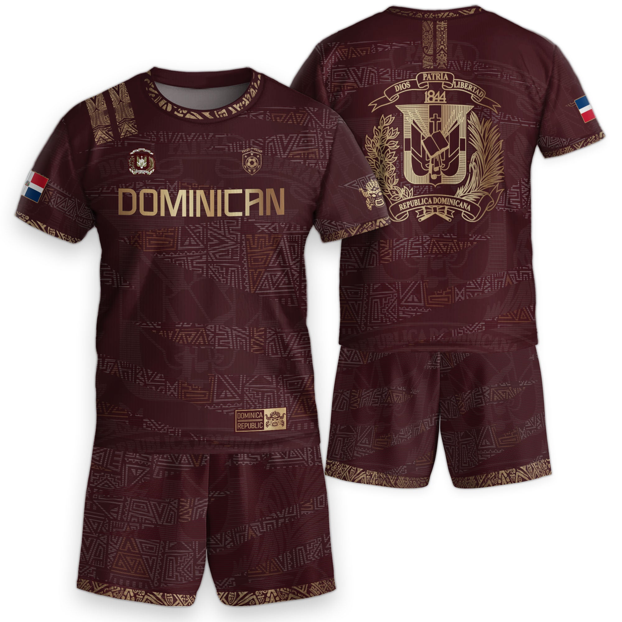 Dominican Cultural Heritage Kids Soccer Jersey Maroon Gold Pride Edition