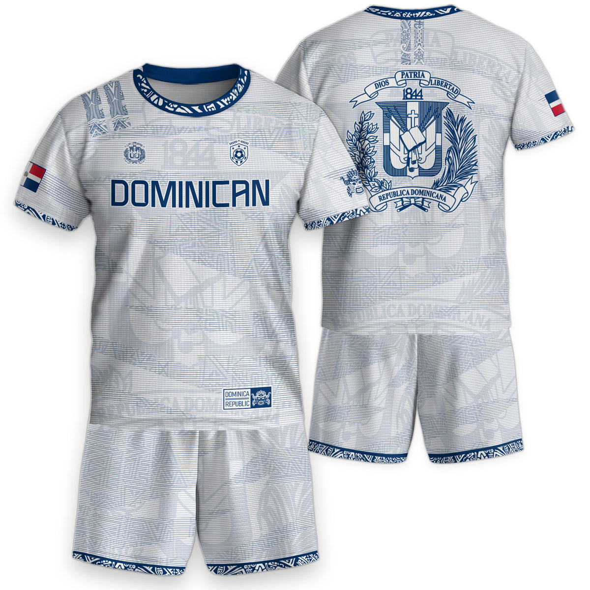Dominican Kids Soccer Jersey White Blue Cultural Heritage Edition