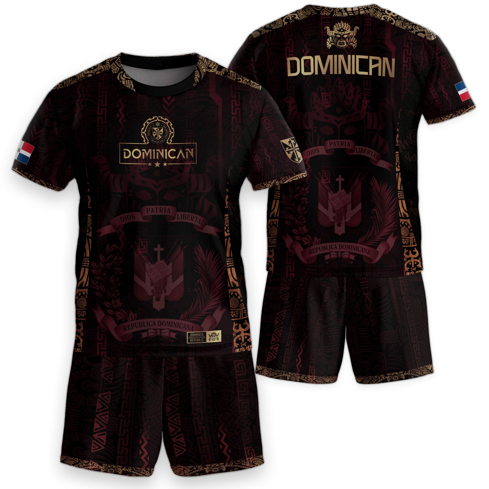 Dominican Republic Kids Youth Orgullo Dominicano Dark Maroon Mask Soccer Jersey