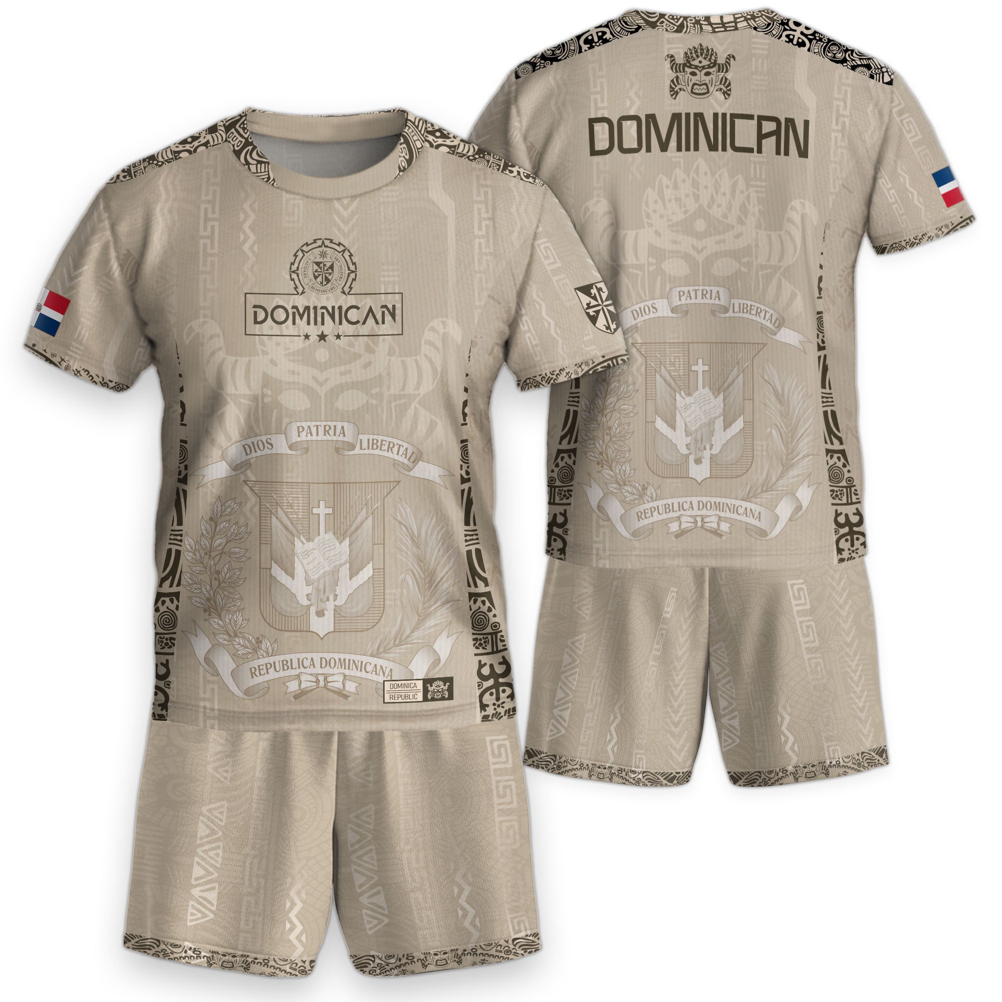 Dominican Republic Kids Youth Orgullo Dominicano Beige Tan Mask Soccer Jersey