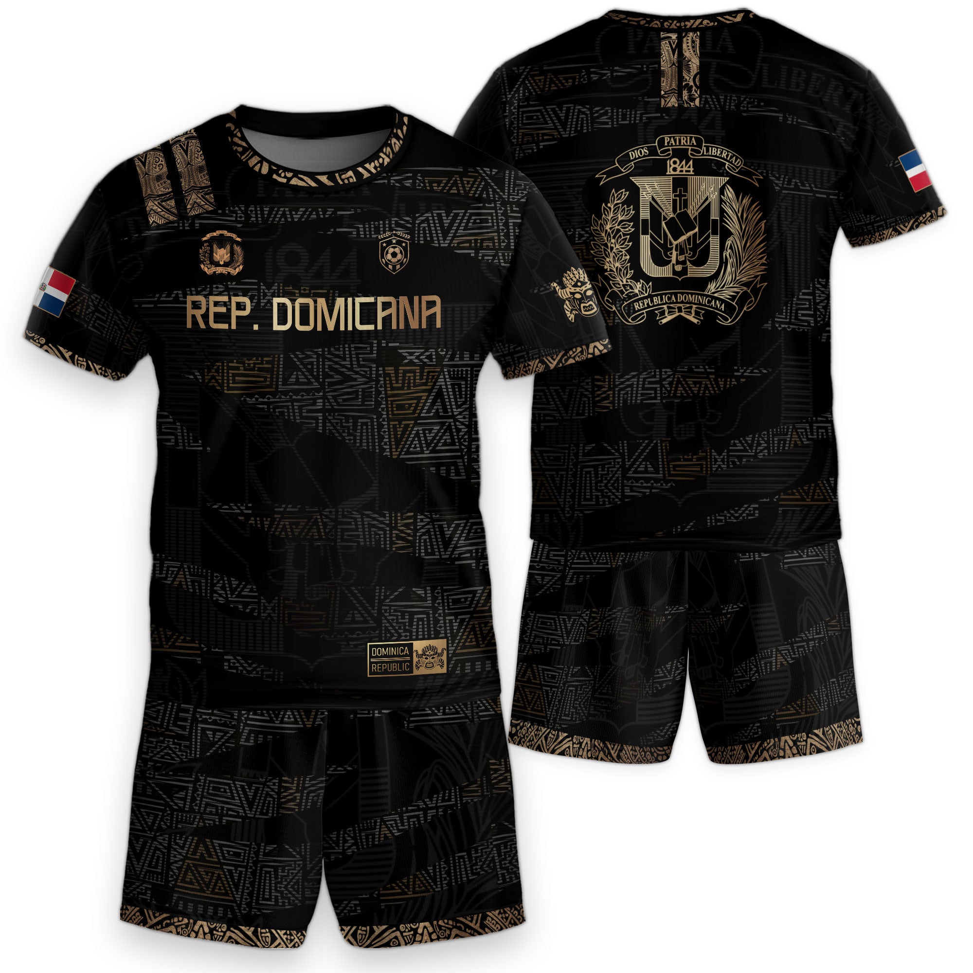 Dominican Pride Kids Soccer Jersey Black Gold Cultural Edition
