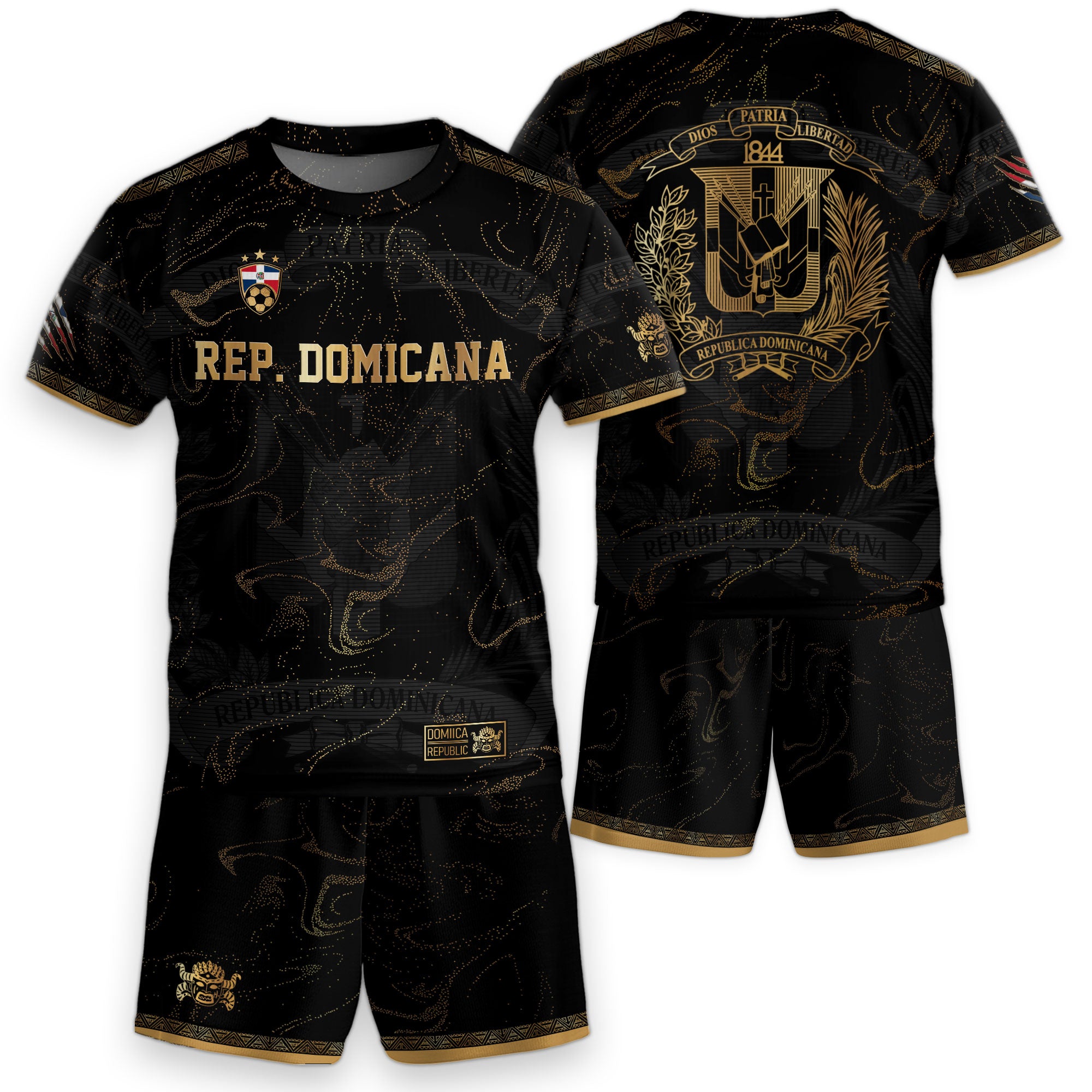 Dominican Heritage Kids Soccer Jersey Black Silver Edition