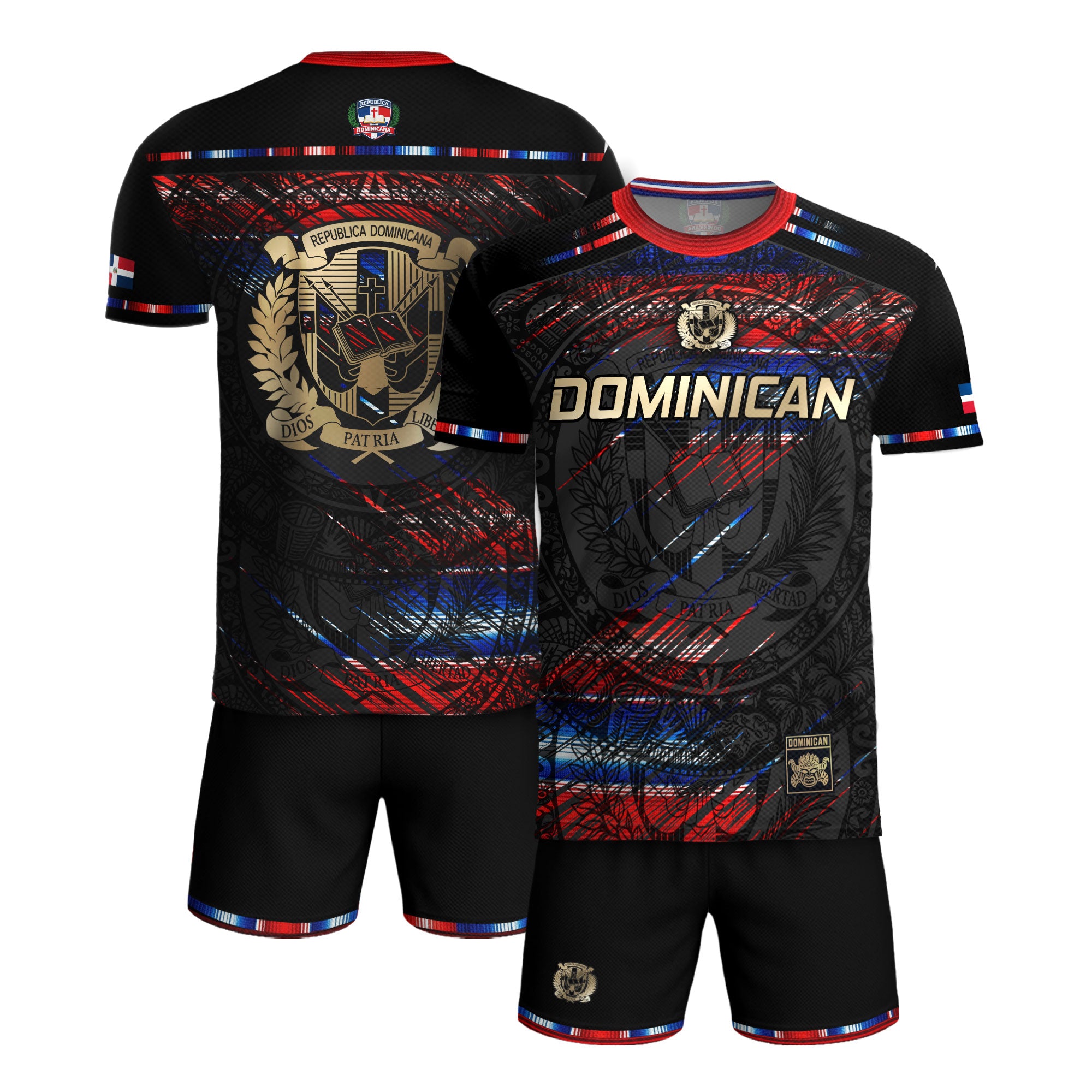 Dominican Heritage Pride Soccer Jersey Black Red Navy, Cultural Unity Collection