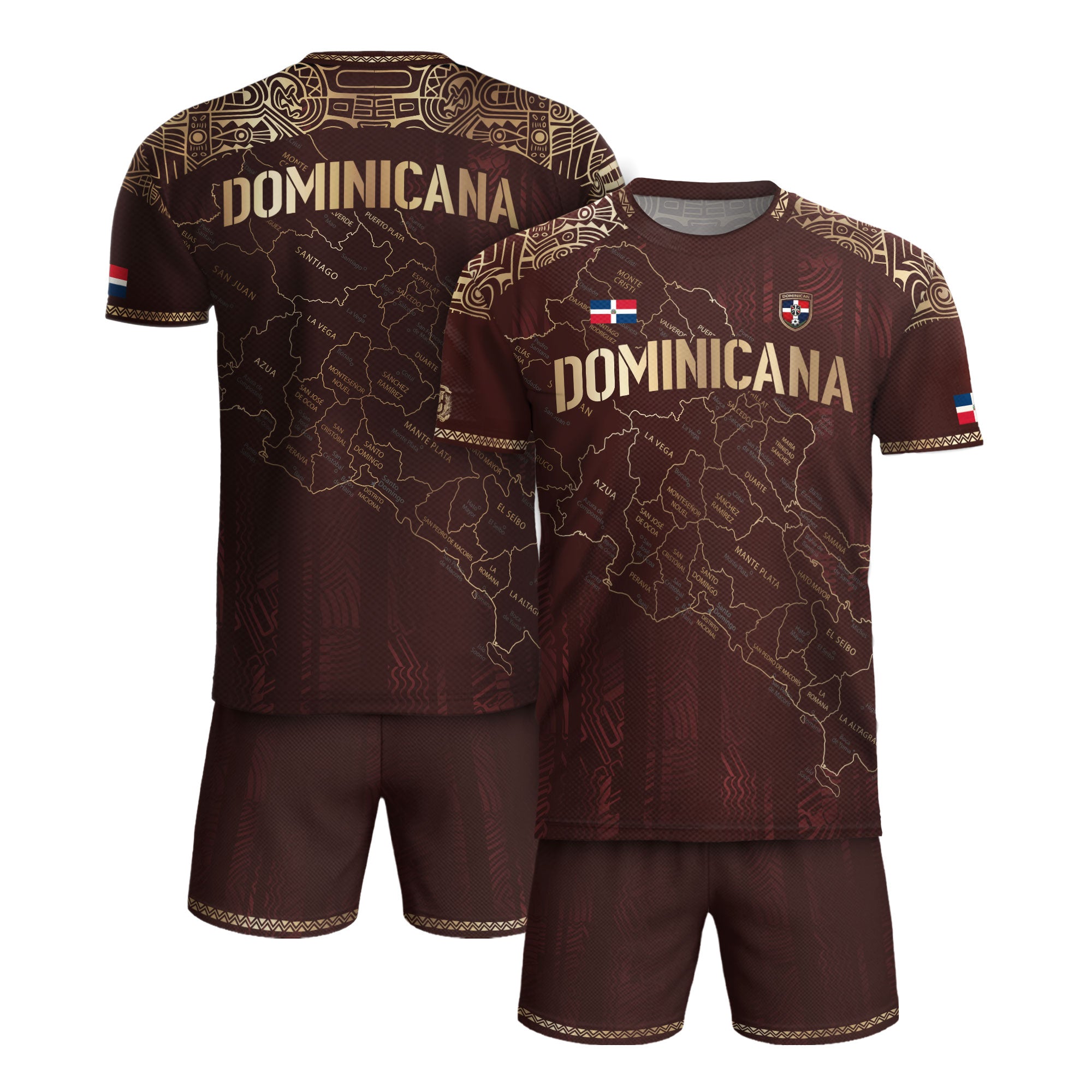 Dominican Cultural Heritage Soccer Jersey Maroon Gold, National Pride Football Collection