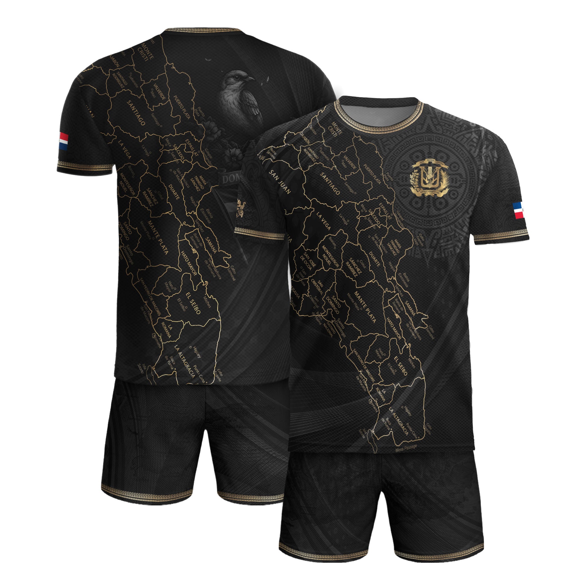 Dominican National Pride Soccer Jersey Black Gold, Cultural Heritage Apparel