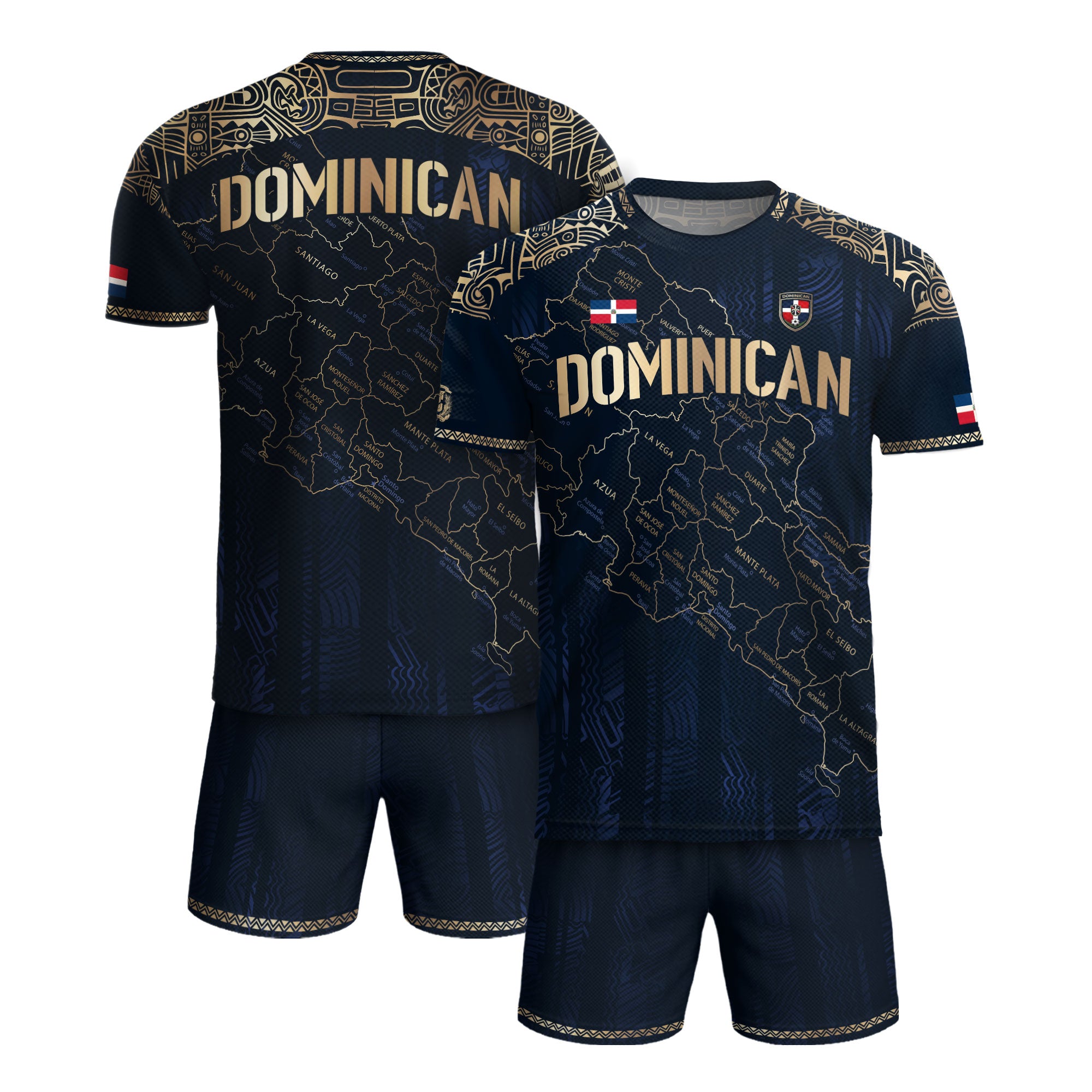 Dominican Republic Map Soccer Jersey Navy Gold, Taino Cultural Heritage Caribbean Pride Shirt