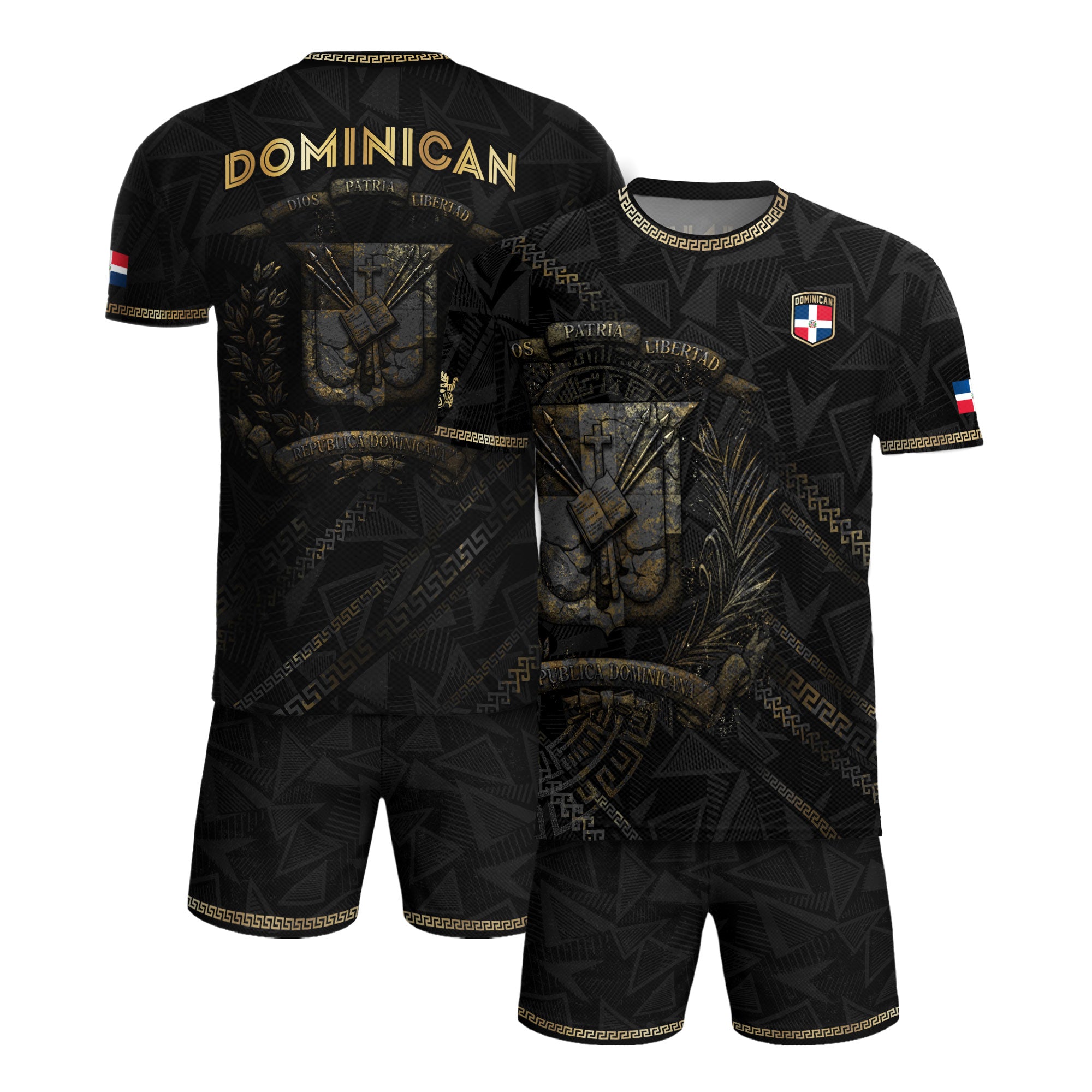 Dominican Republic Heritage Black Gold Vintage Geometric Graphic Soccer Jersey