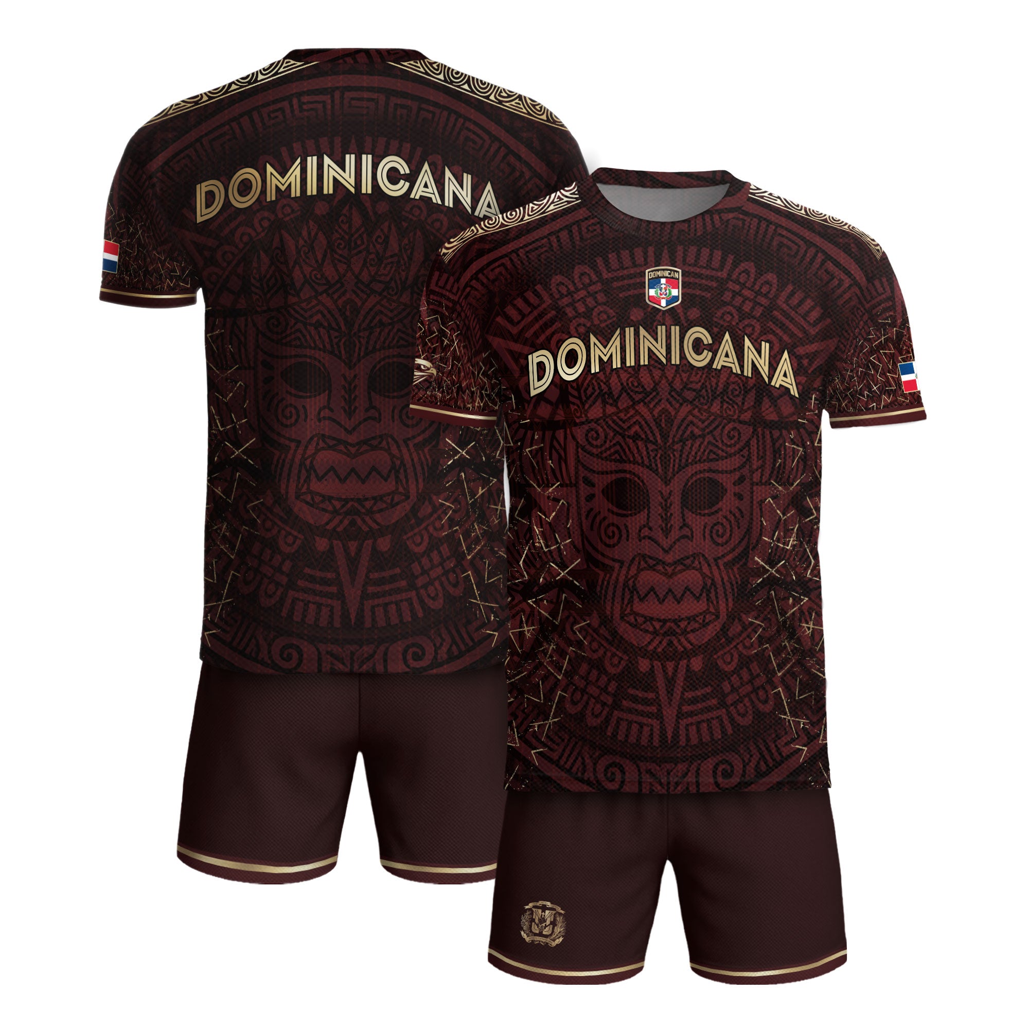 Dominican Cultural Pride Soccer Jersey Maroon Gold, Heritage-Inspired Collection