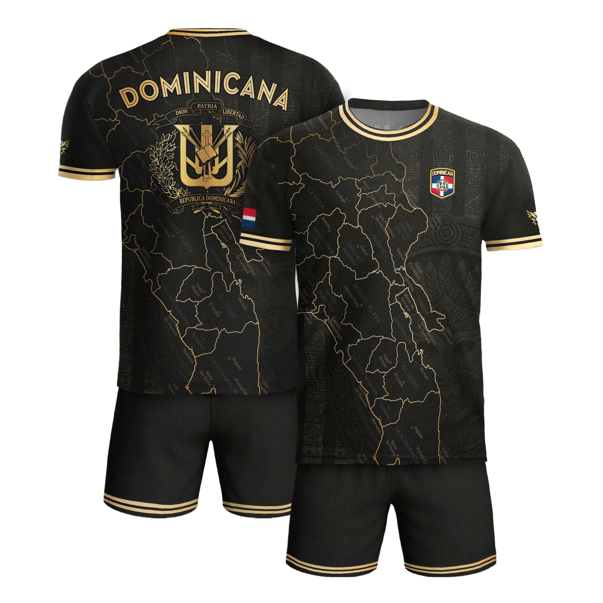 Dominican National Identity Soccer Jersey Black Gold, Heritage Pride Apparel