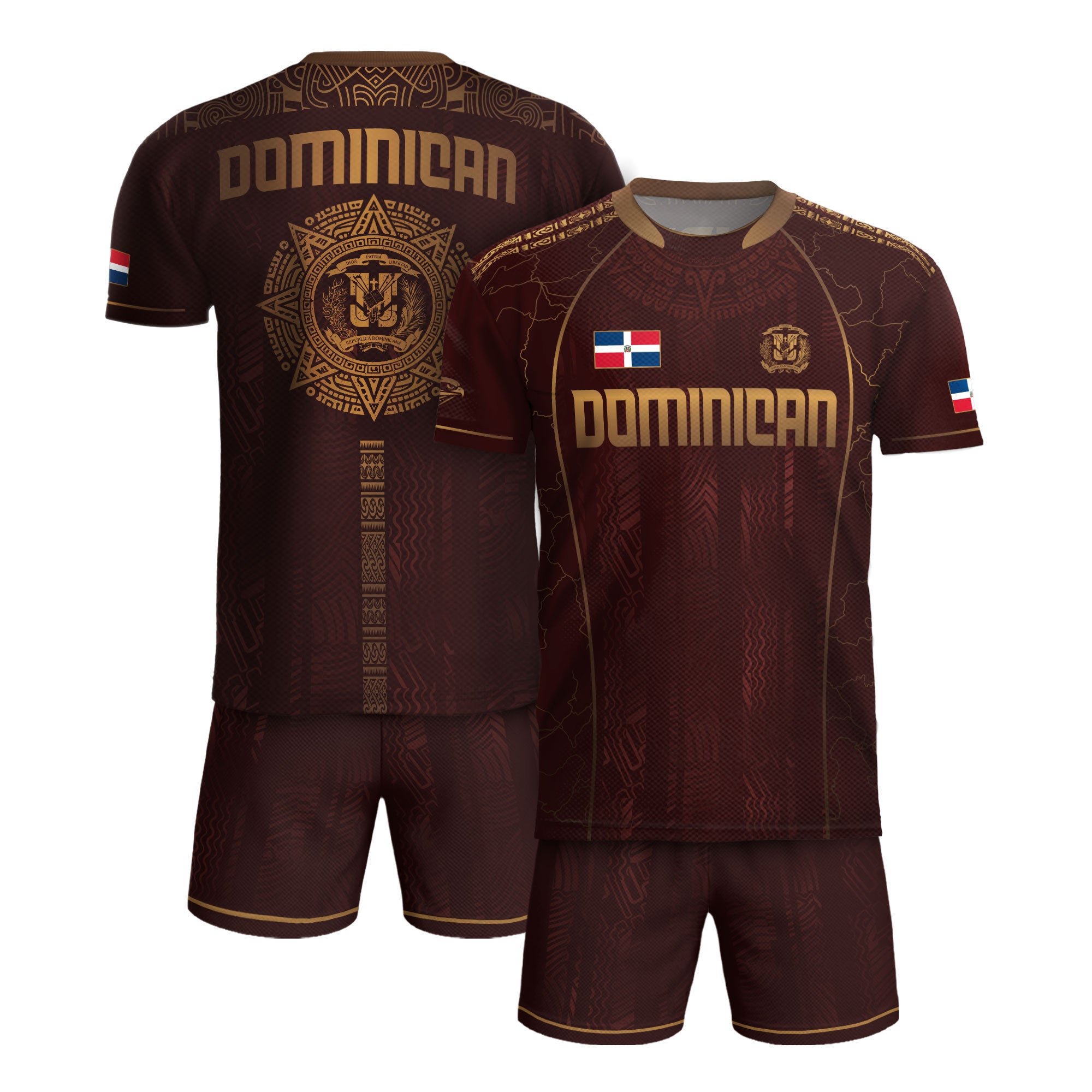 Dominican Republic Heritage Maroon Gold Geometric National Soccer Jersey