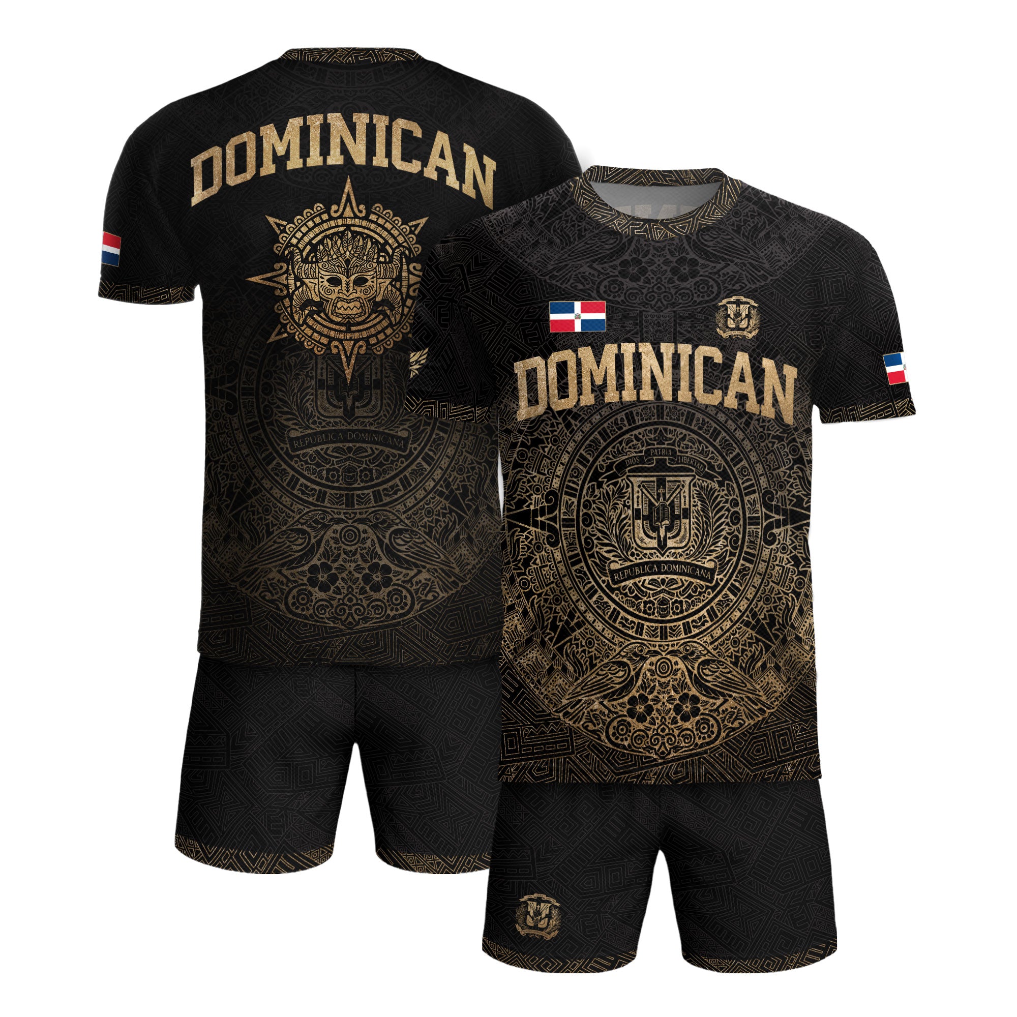 Dominican Republic Heritage Black Gold Vintage Taino Graphic Pattern Soccer Jersey