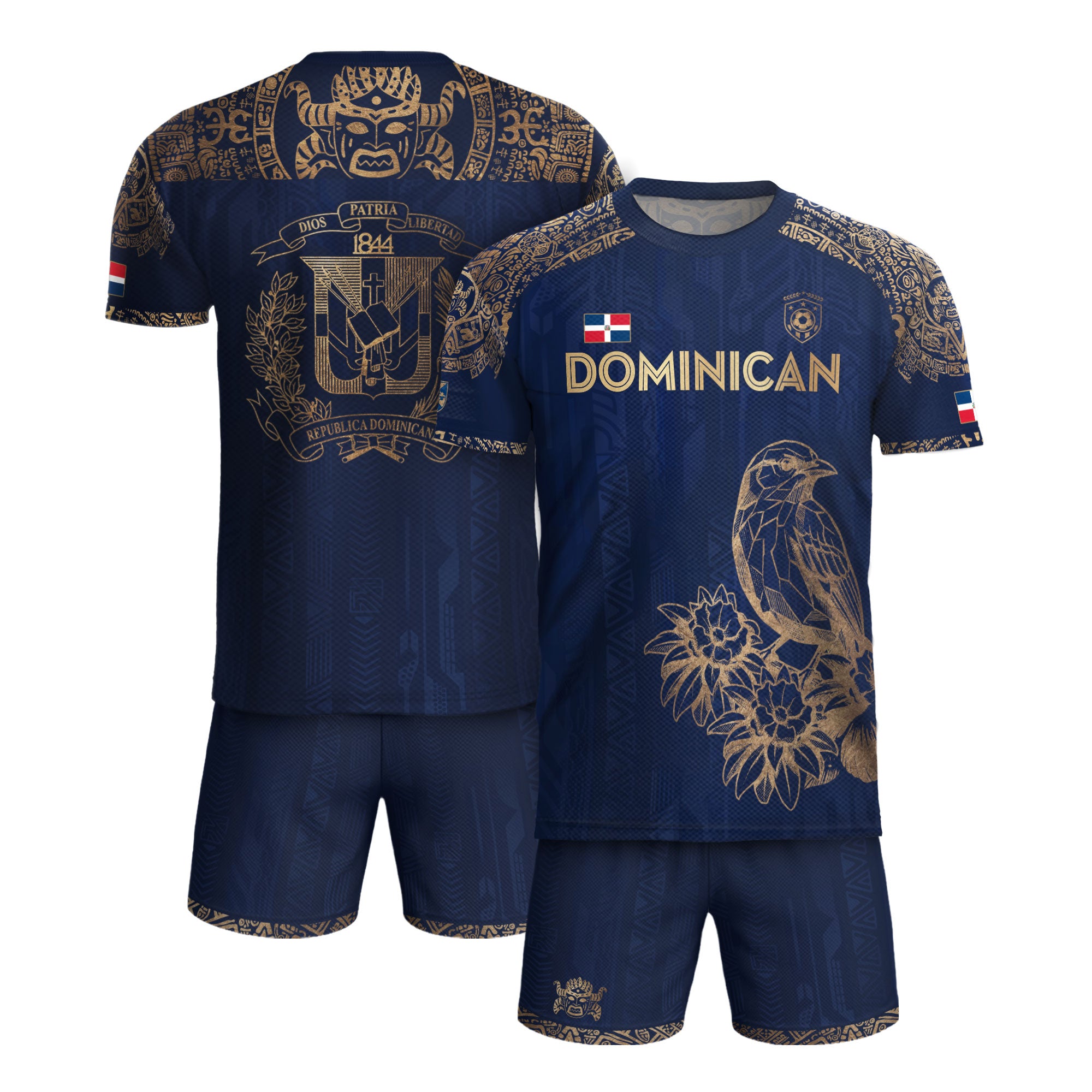 Dominican Republic Heritage Navy Gold Athletic Bird Flower Soccer Jersey