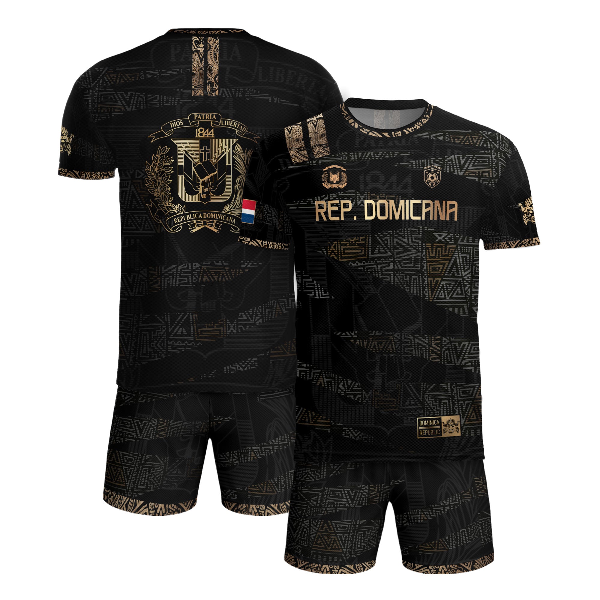 Dominican Republic Heritage Black Gold Athletic Geometric Soccer Jersey