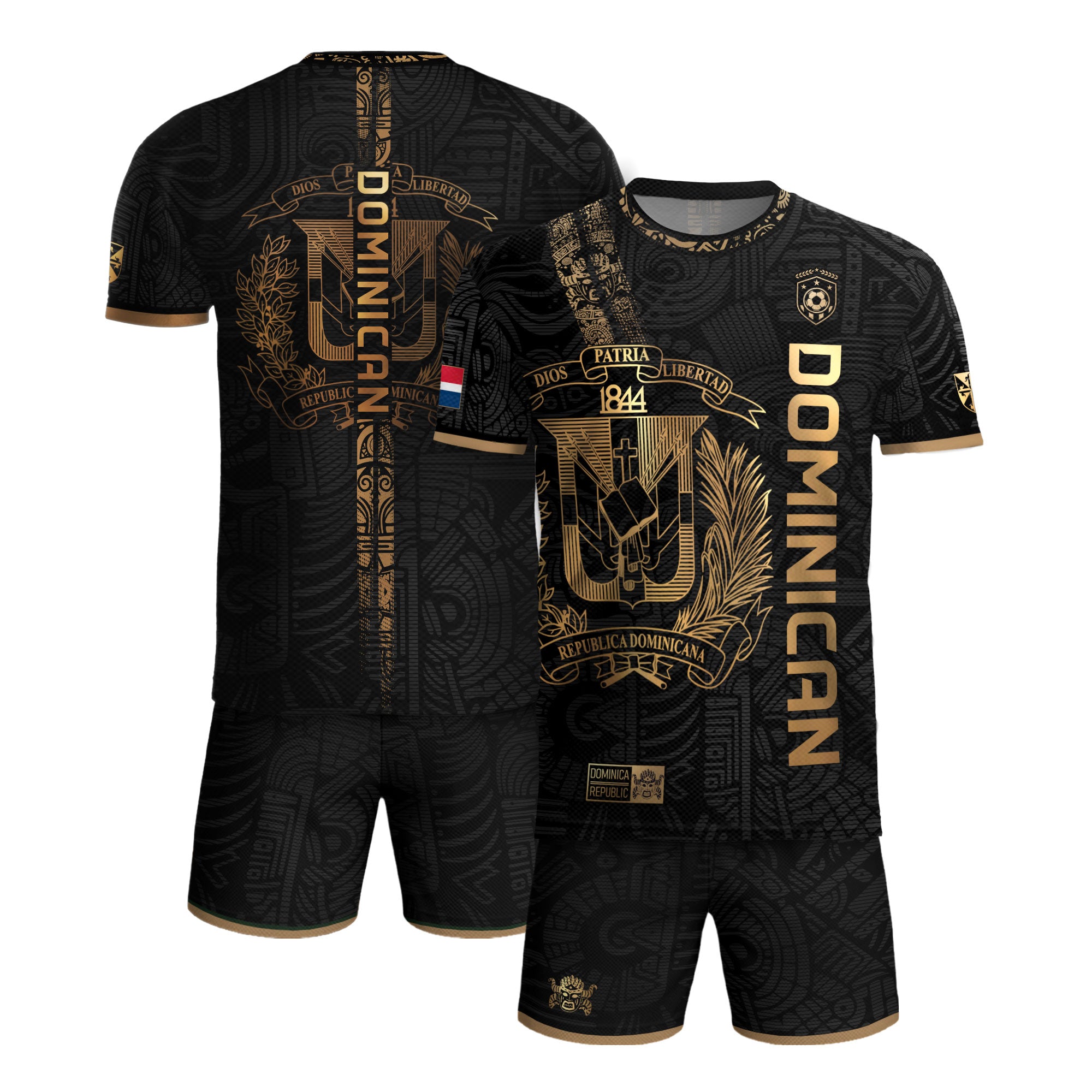 Dominican Republic Black Gold Taino Tribal Pattern National Pride Vintage Soccer Jersey