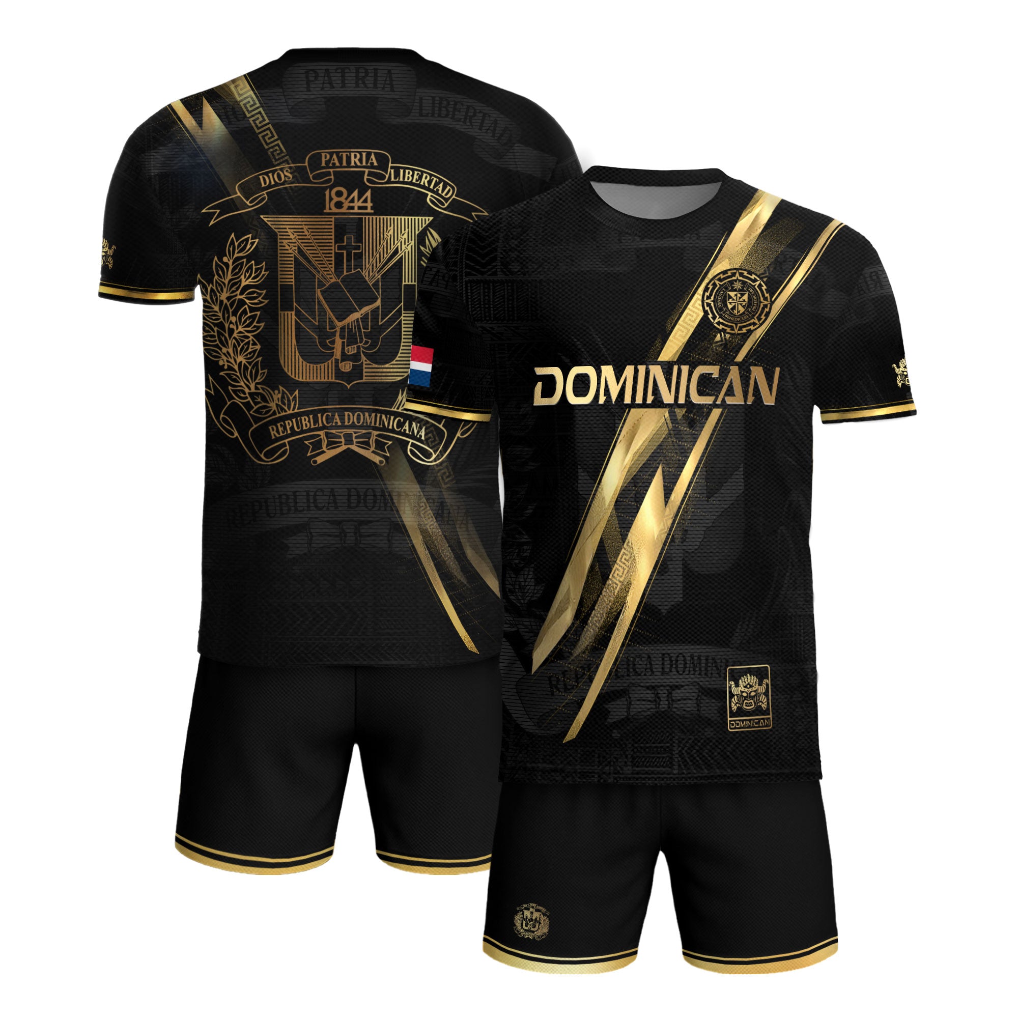 Dominican Republic Black Gold Premium Geometric Pattern Cultural Pride Soccer Jersey