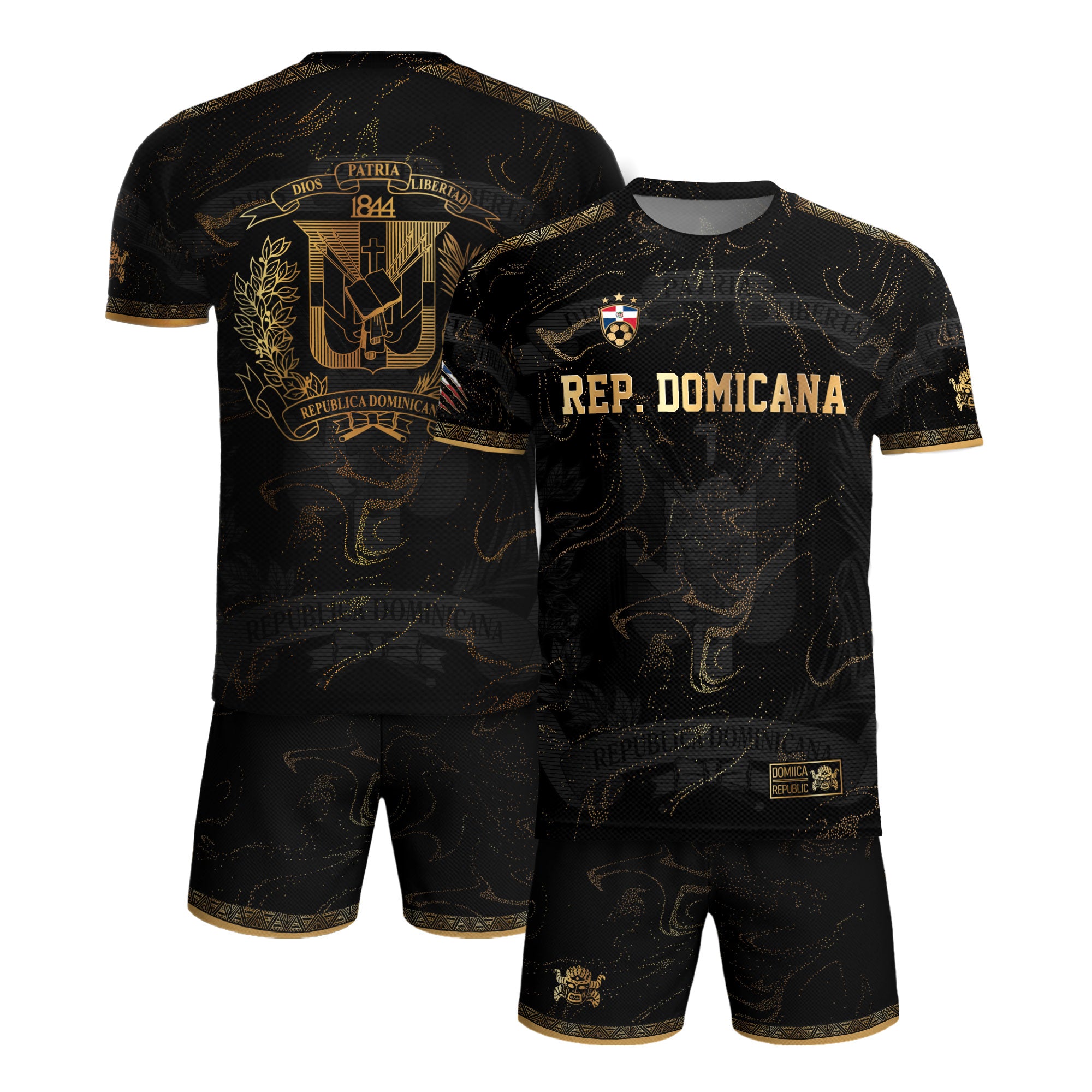 Dominican Republic Heritage Black Gold Sparkle National Soccer Jersey