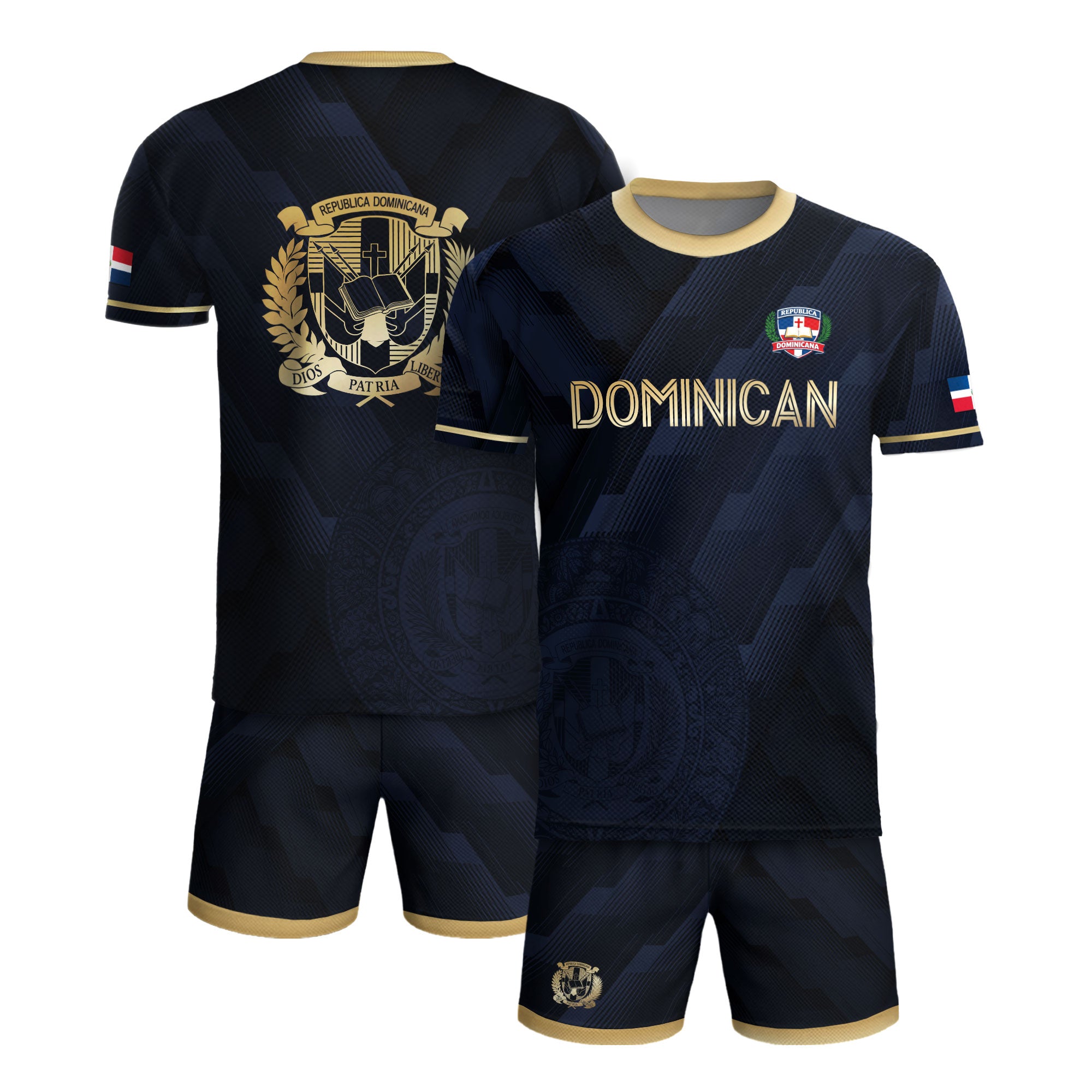 Dominican Republic National Heritage Soccer Jersey Navy Gold, Cultural Pride Emblem Design