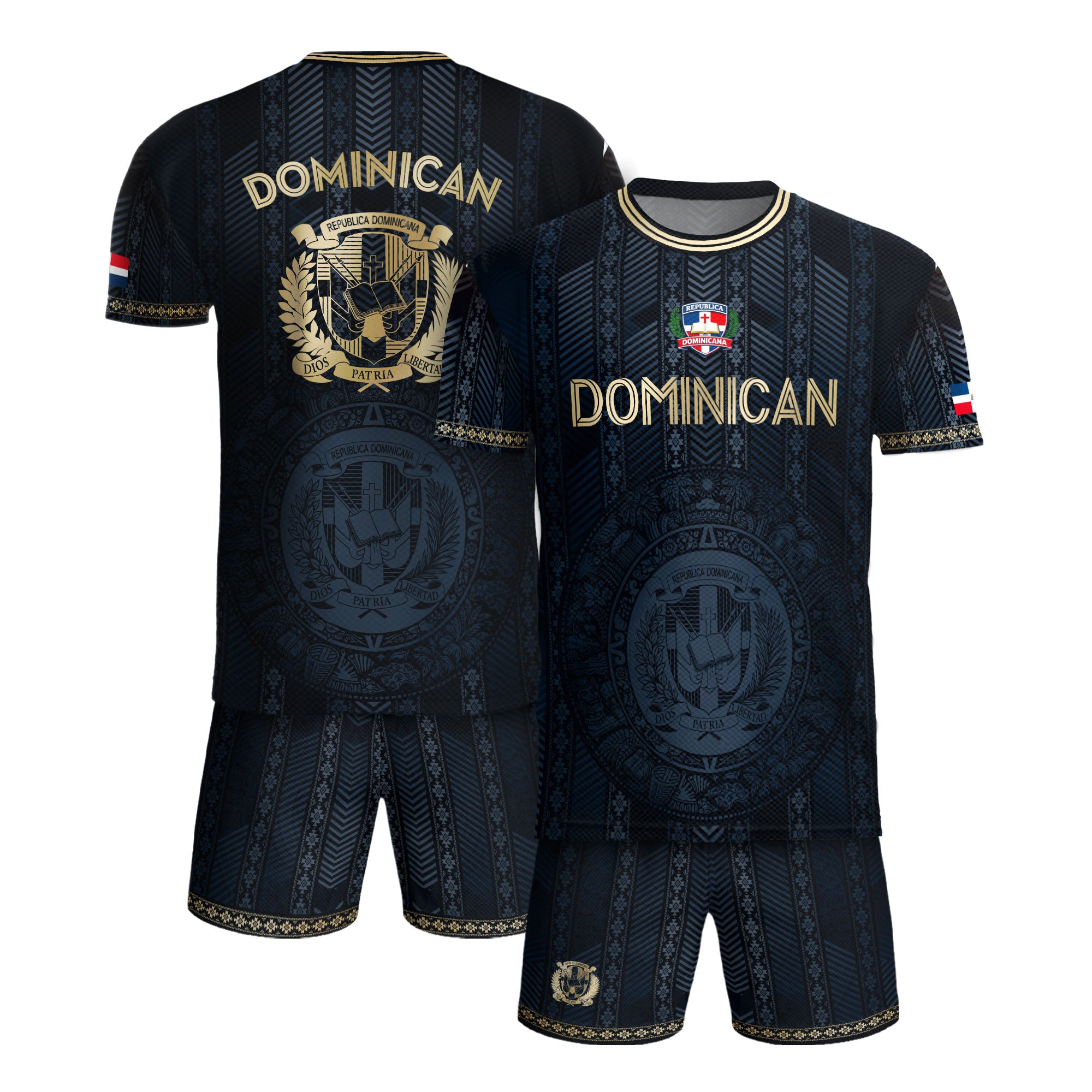 Dominican National Pride Soccer Jersey Navy Gold, Heritage Inspired Cultural Design