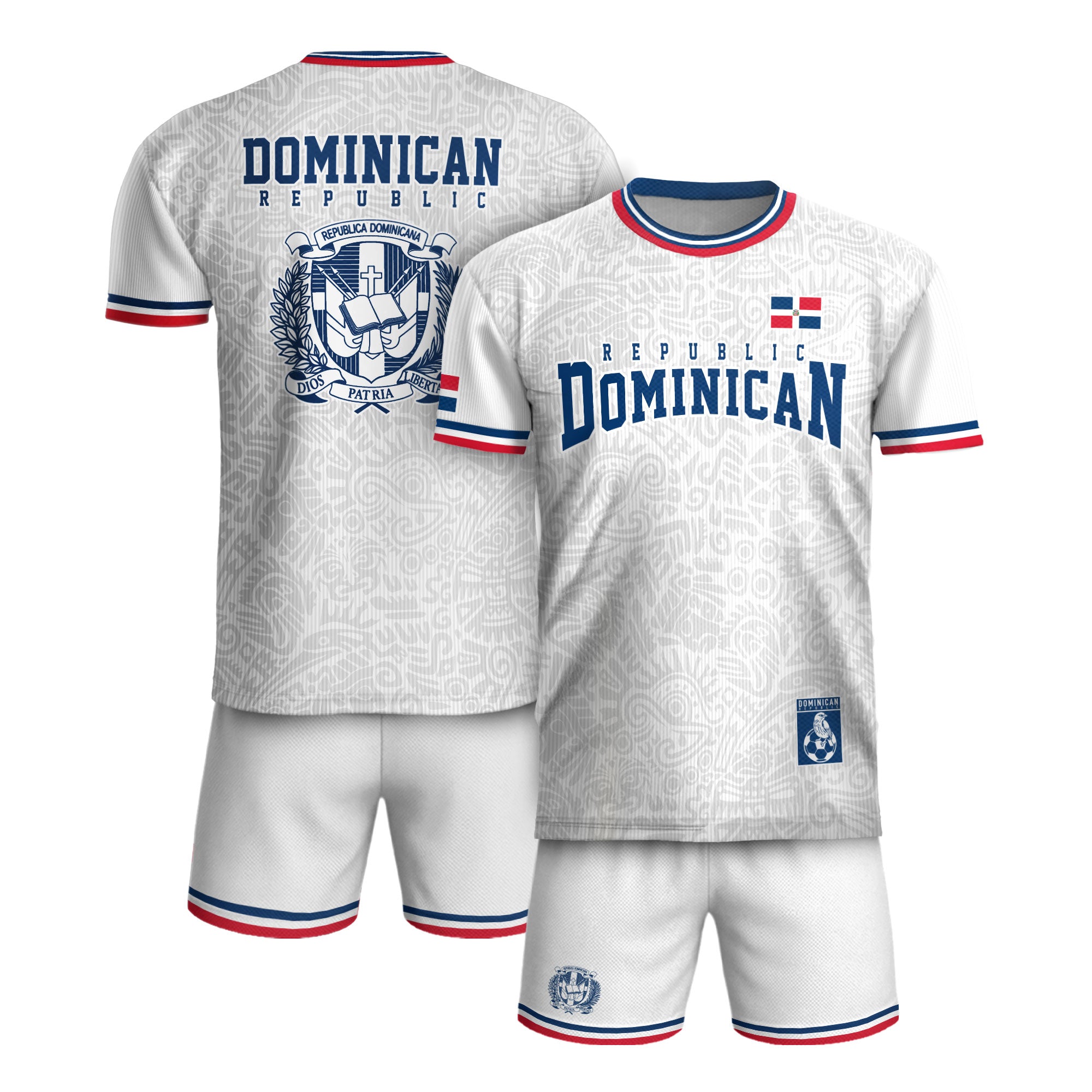 Dominican Republic Coat of Arms White Blue Red National Pride Soccer Jersey