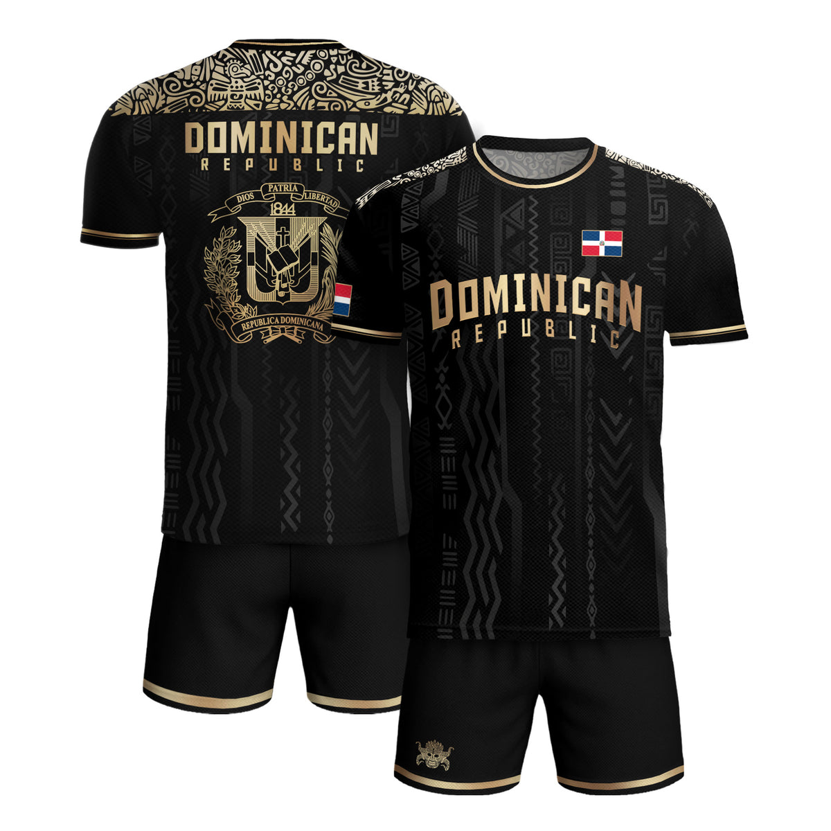 Dominican Republic Coat of Arms Tribal Black Gold National Pride Soccer Jersey