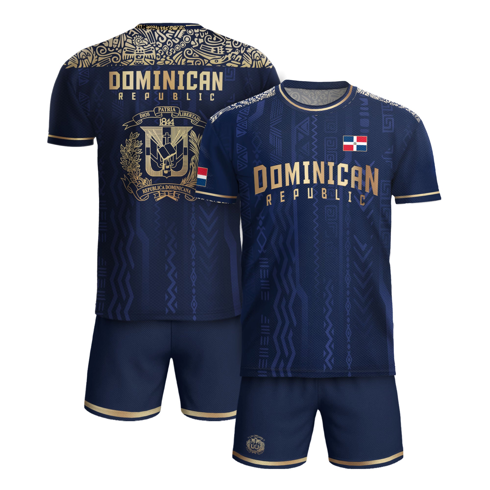 Dominican Republic Navy Gold National Symbol Tribal Pattern Pride Soccer Jersey