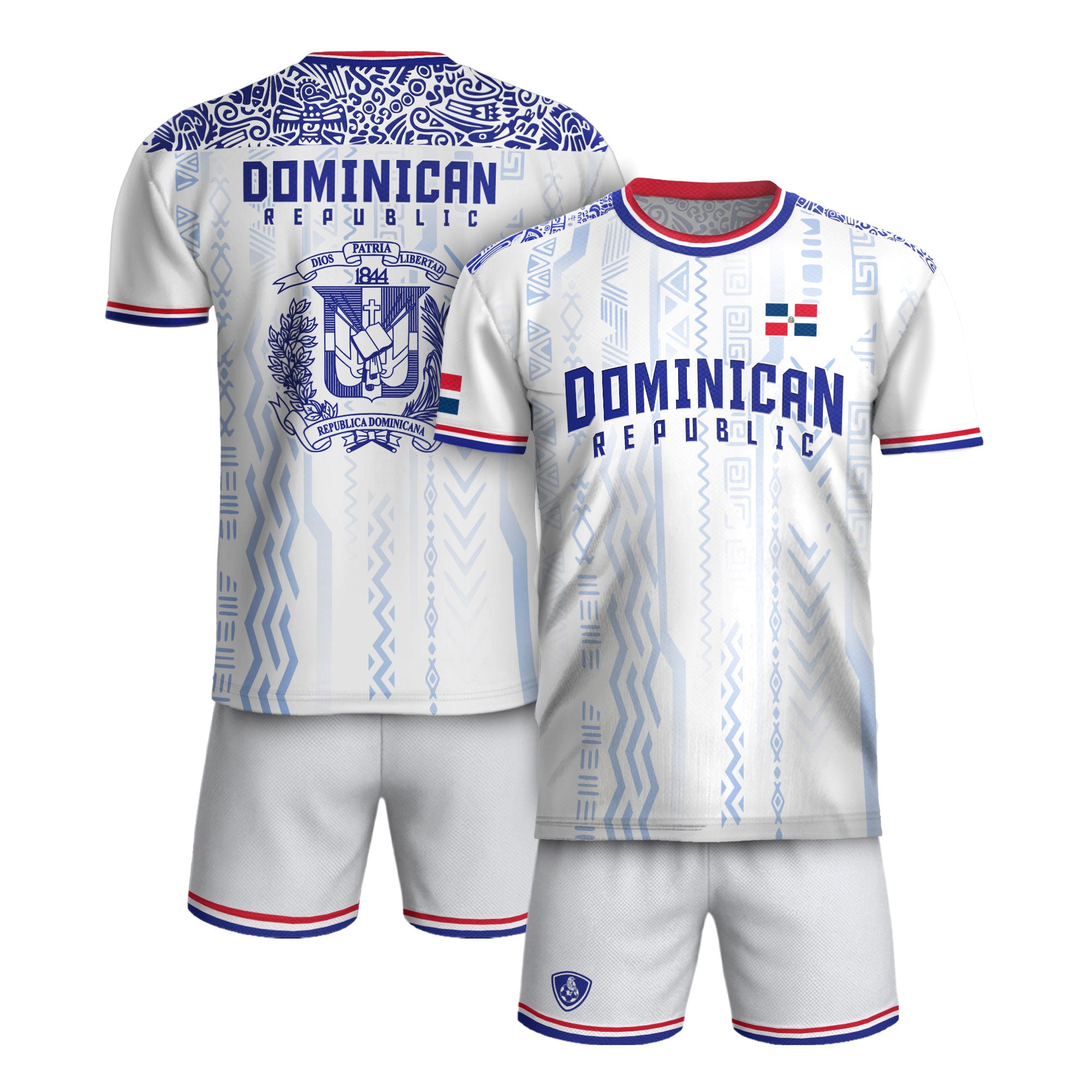 Dominican Republic White Blue Red National Symbol Tribal Pattern Pride Soccer Jersey