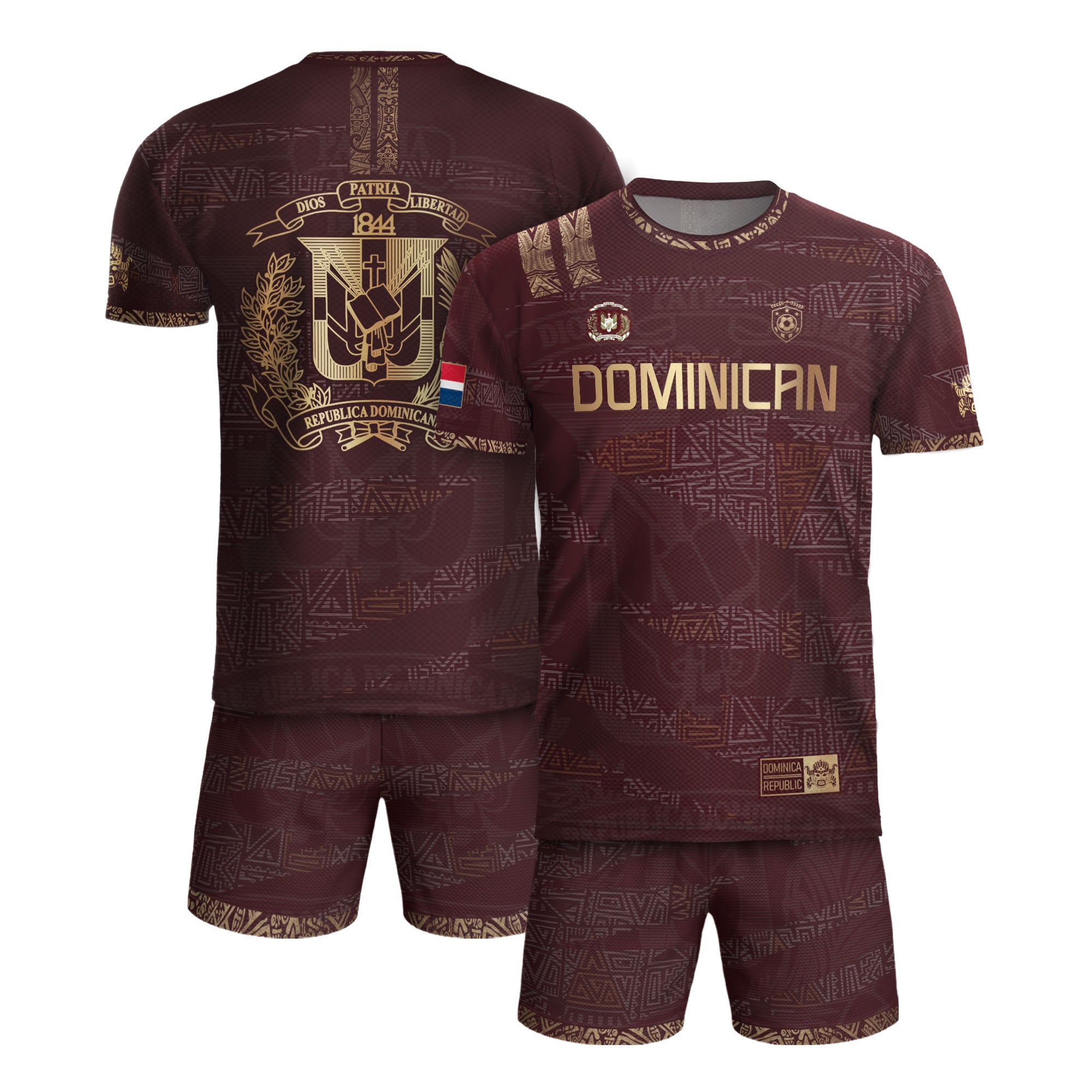 Dominican Republic Heritage Maroon Gold Abstract Soccer Jersey