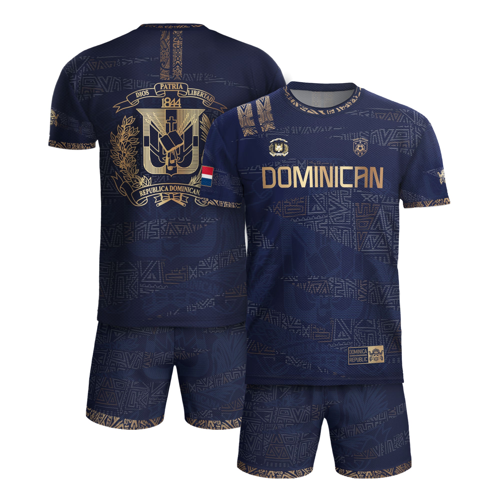 Dominican Republic Heritage Navy Gold Geometric Pattern Soccer Jersey