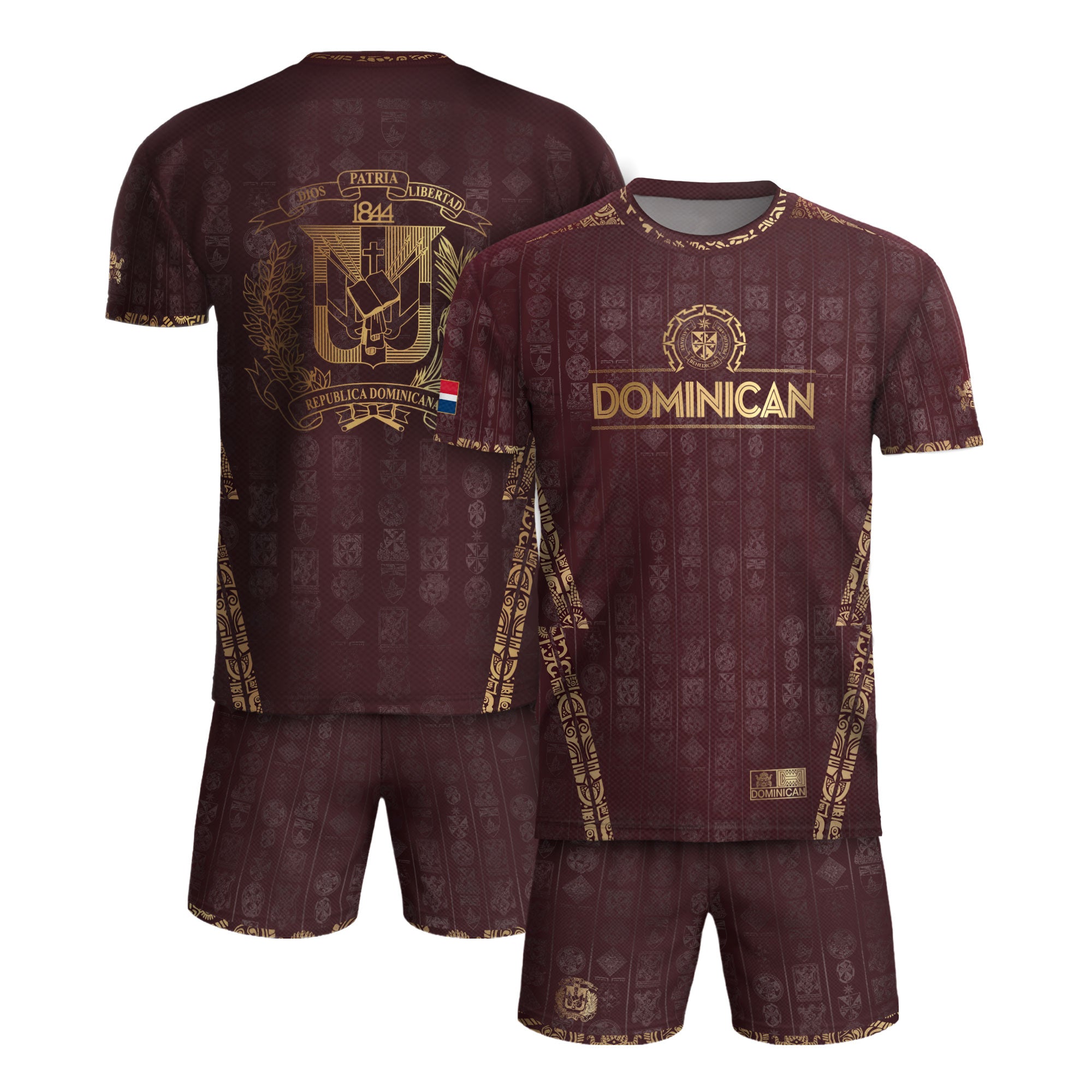 Dominican Republic Heritage Maroon Gold Patchwork Soccer Jersey