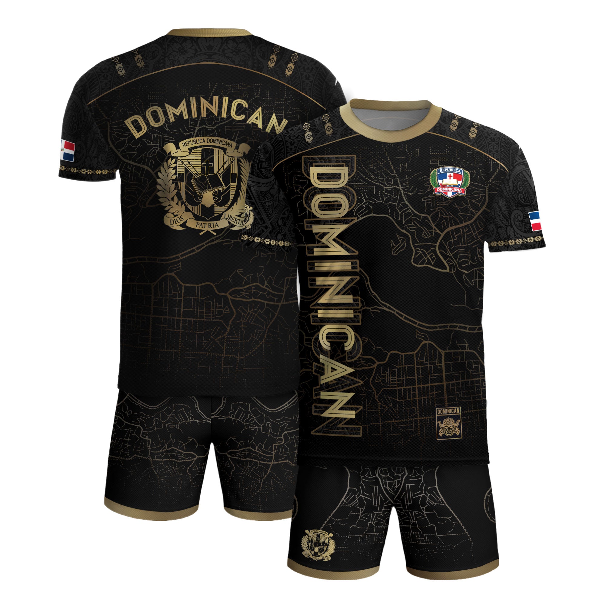 Dominican National Pride Soccer Jersey Black Gold, Heritage Inspired Apparel