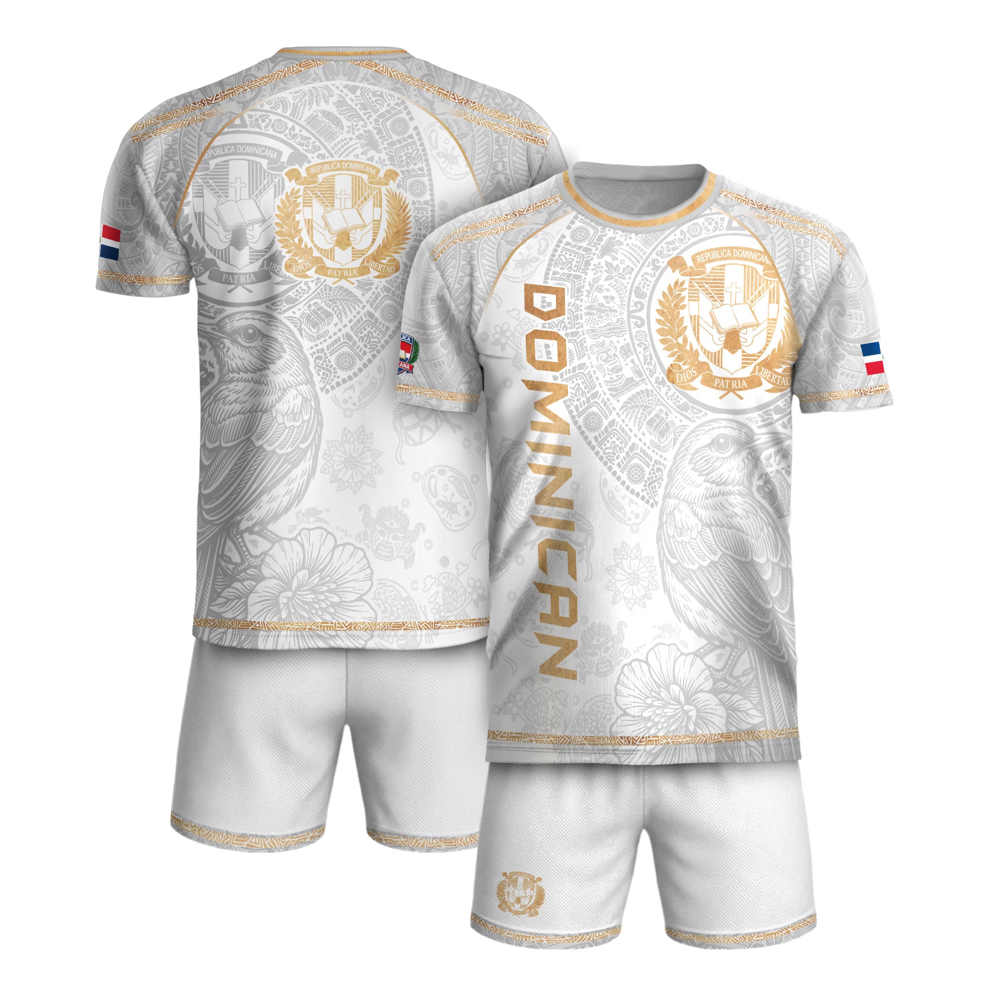 Dominican Cultural Identity Soccer Jersey White Gold, Heritage Pride Edition