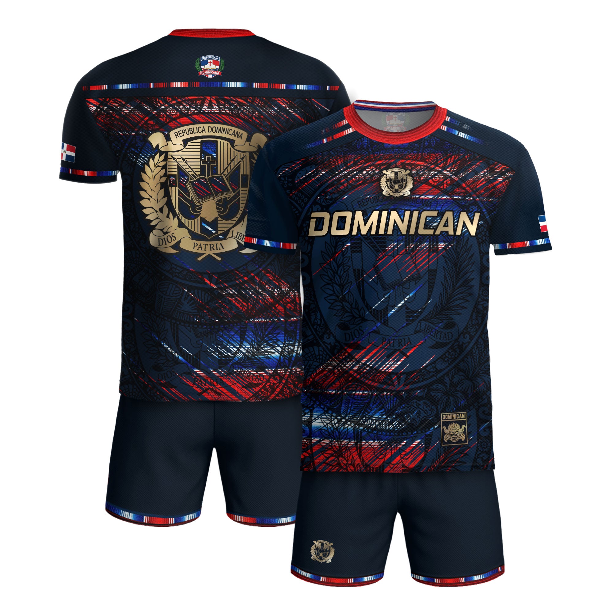 Dominican Heritage Pride Soccer Jersey Black Red Navy, Dominican Soccer Jersey, Cultural Unity Collection