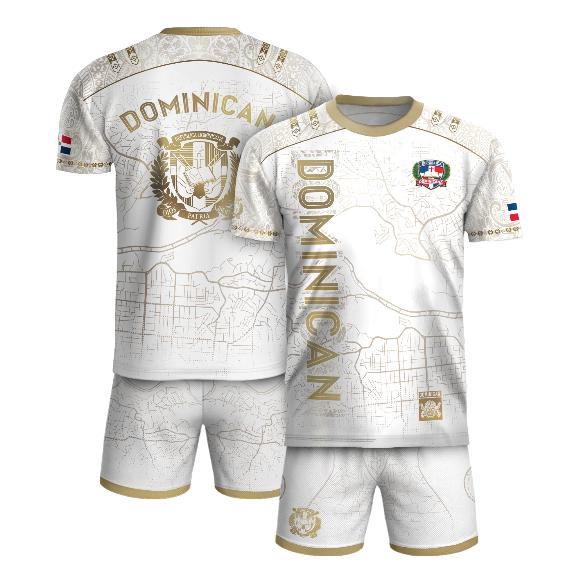 Dominican Cultural Identity Soccer Jersey White Gold, National Heritage Edition