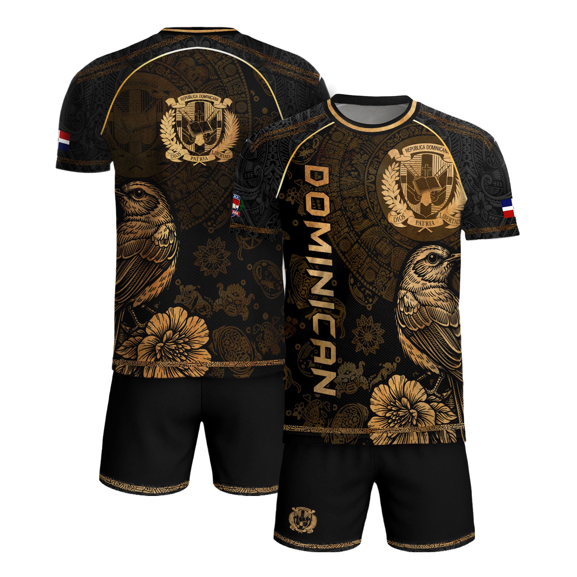 Dominican National Pride Soccer Jersey Black Gold, Heritage-Inspired Apparel