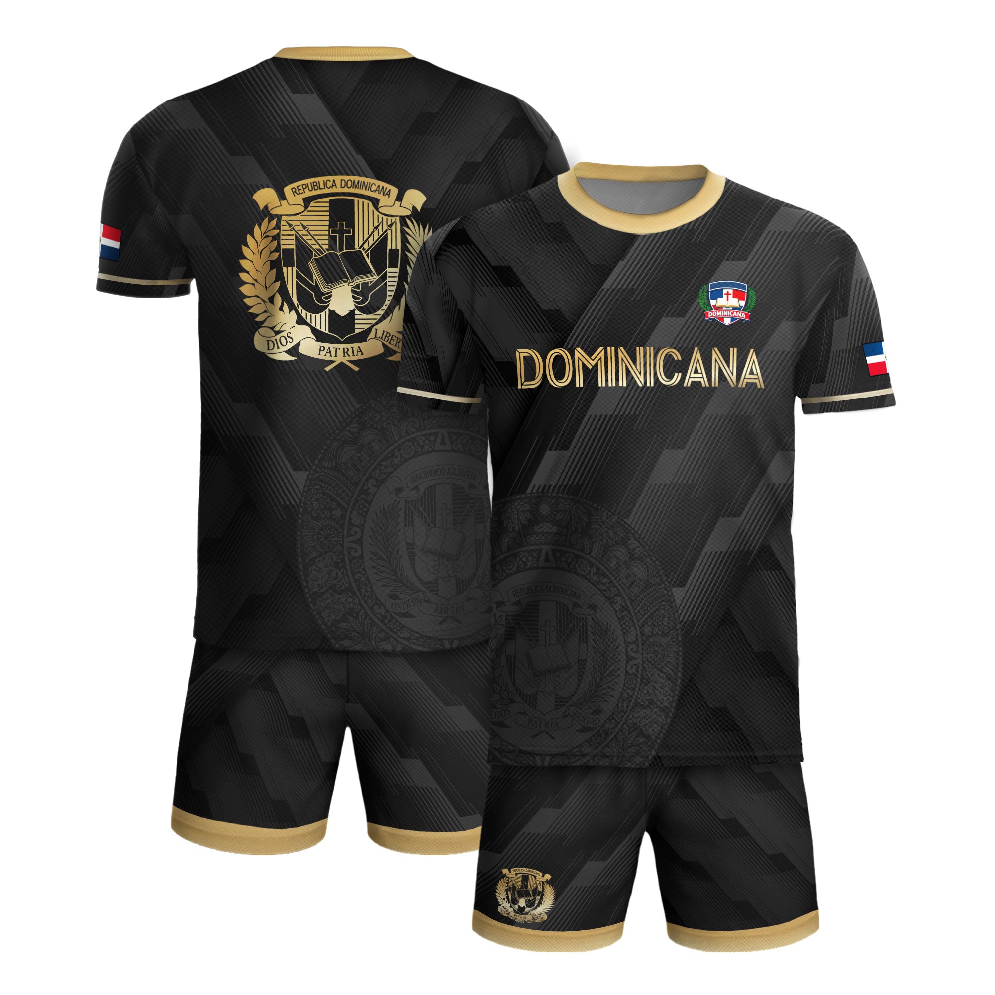 Dominican Cultural Heritage Soccer Jersey Black Gold, National Pride Collection