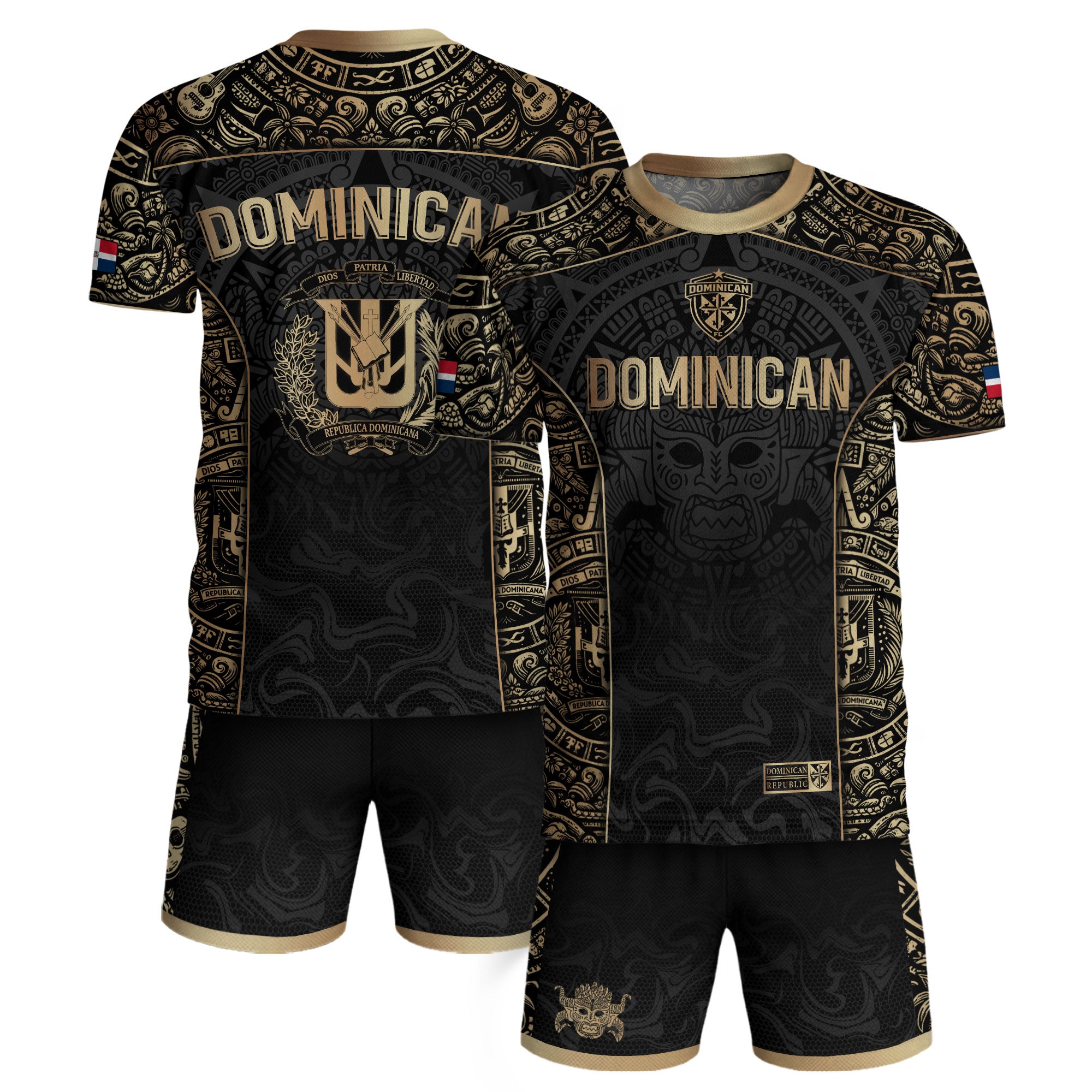 Dominican Republic Orgullo Dominicano Black Gold Taino Mask Soccer Jersey