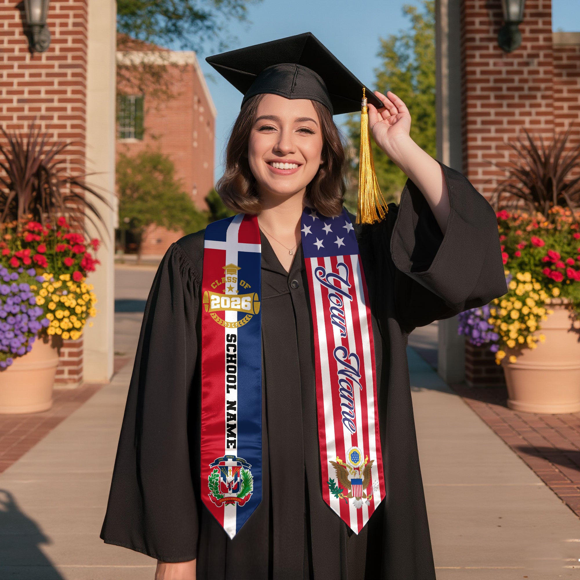 Dominican American Flag Graduation Stole Class of 2026 Custom Dominicans Eagle Seal