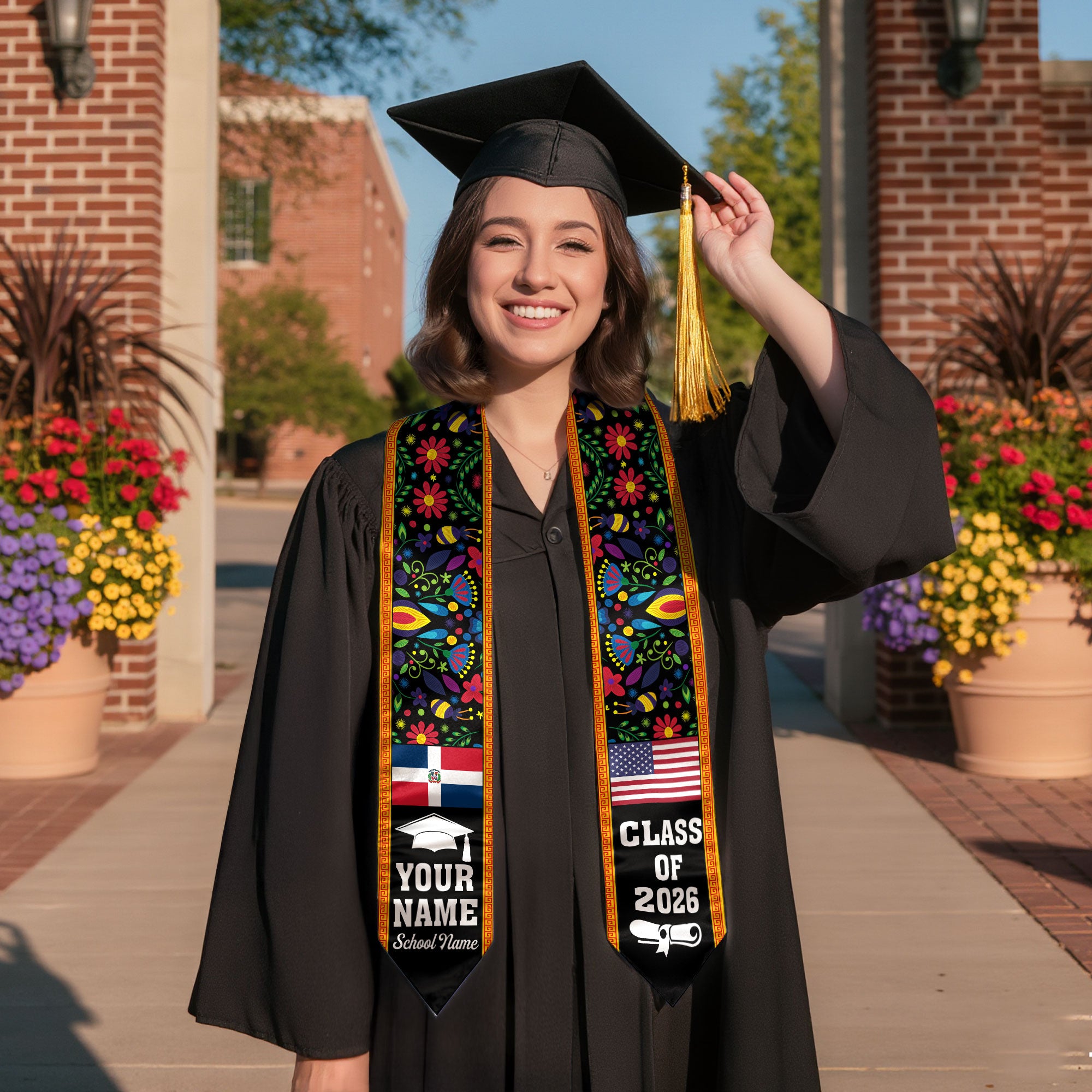 Custom Dominican Graduation Floral Stole Dominicana Grad Sash, Class of 2026 Graduate Senior Gift