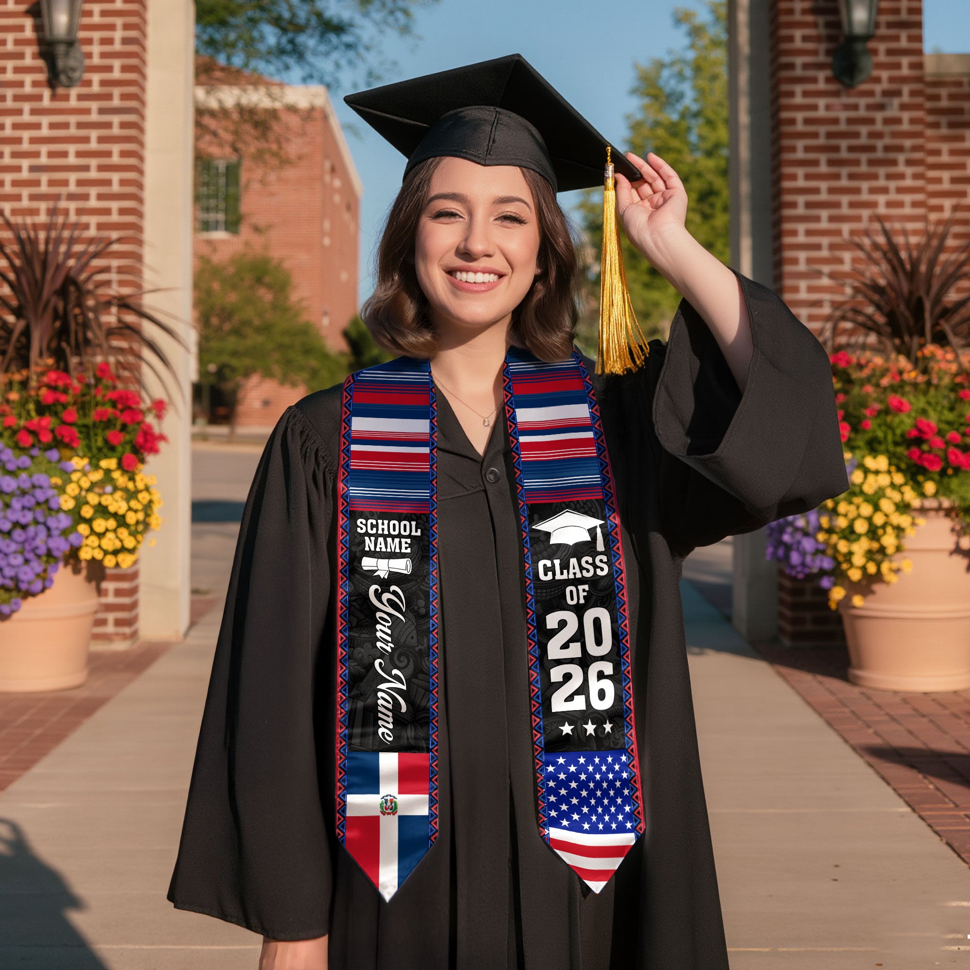 Custom Dominican Graduation Sash Dominicana Stole for Graduate, Class of 2026 Grad Celebration