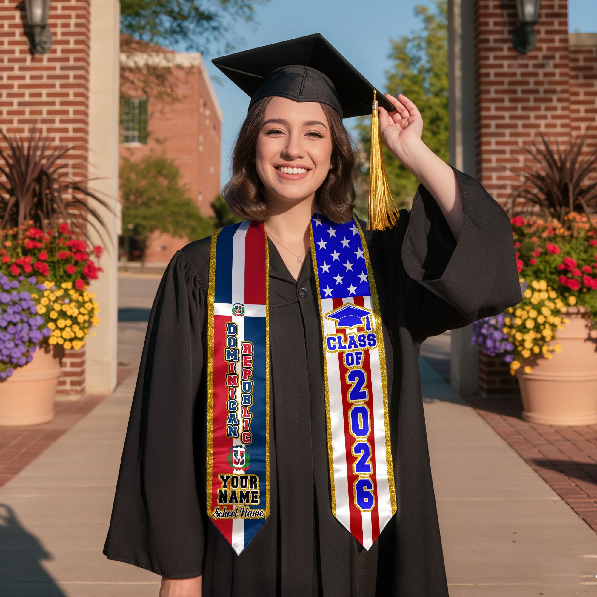 Personalized Dominican Graduation Stole Dominicana Sash for Grad, Class of 2026 Graduation