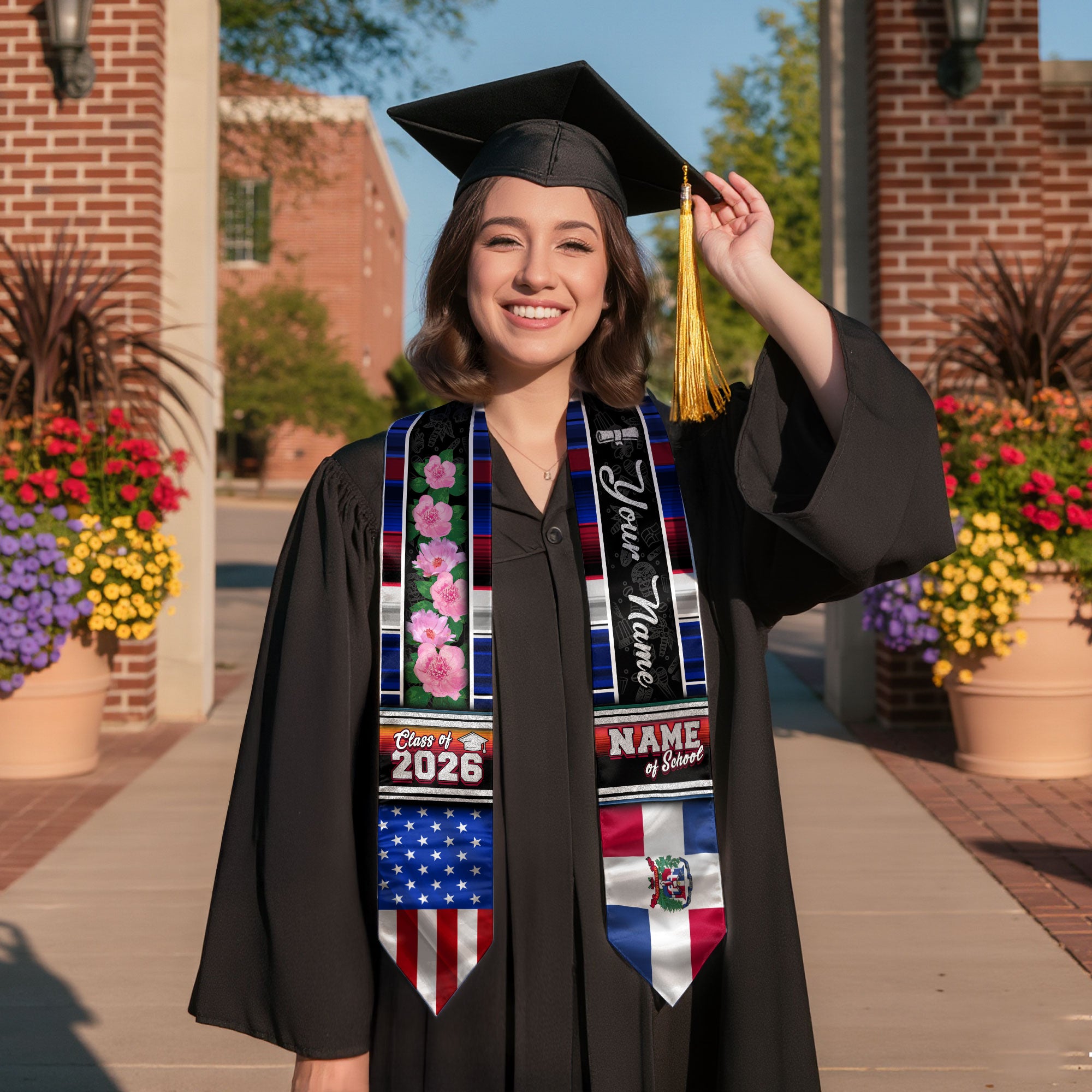 Custom Dominicans Graduation Stole Class of 2026 Dominican American Flag Personalized Sash