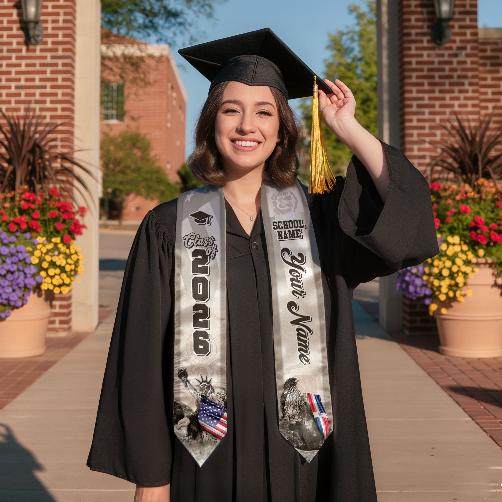 Dominicans Class of 2026 Graduation Stole Custom Dominican USA Flag Eagle Statue Design