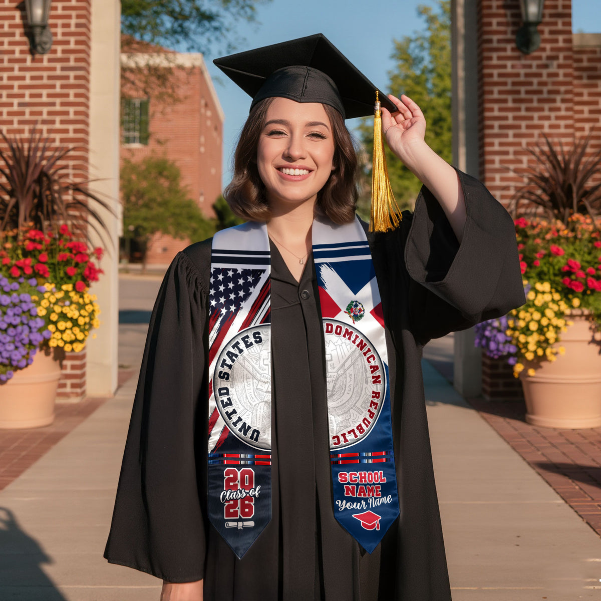 Dominican Republic Graduation Stole Class of 2026 Custom Dominicans Sash USA Flag Seal Pattern