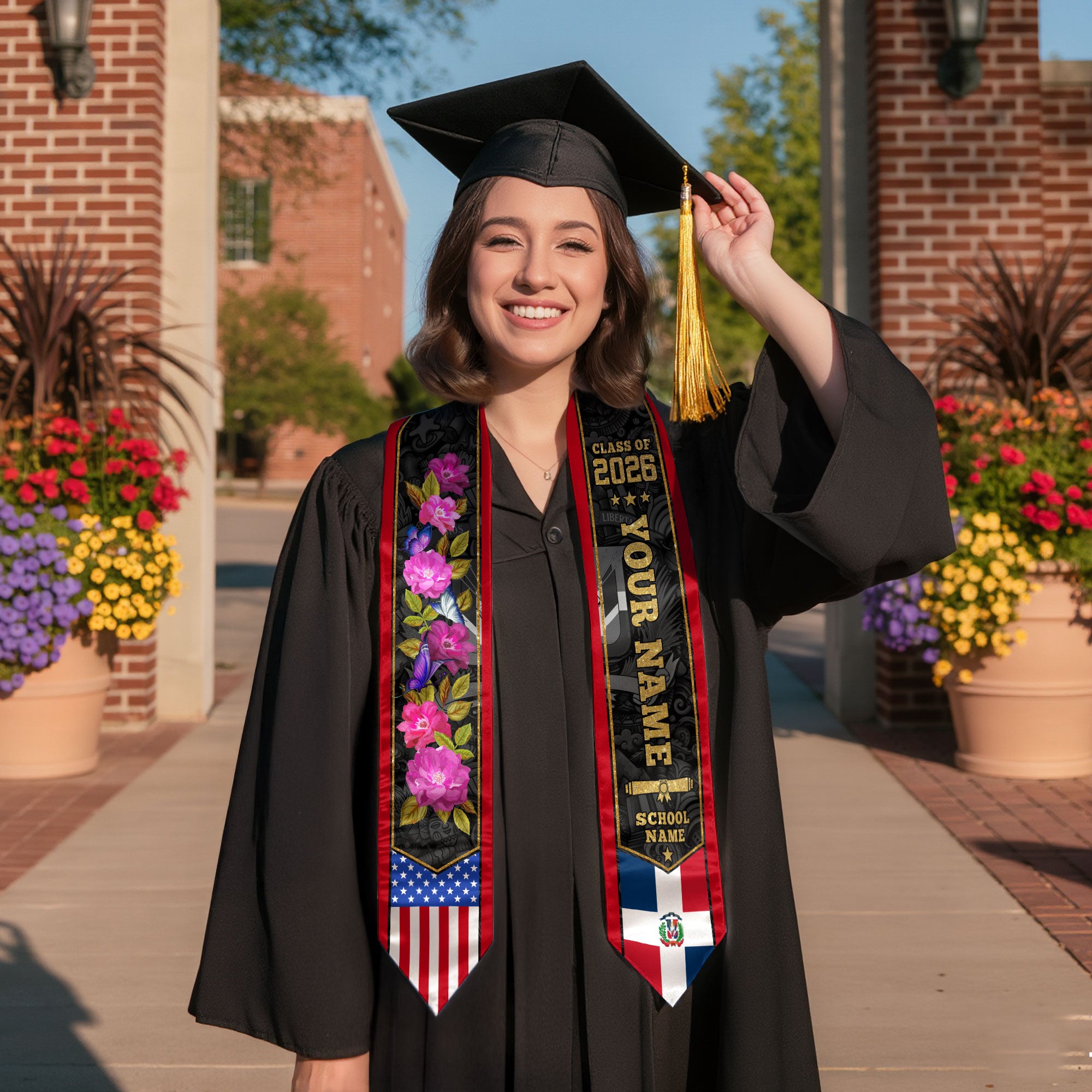Custom Dominicana Graduation Sash, DR Floral Grad Stole Gift, Class of 2026 Senior Graduate