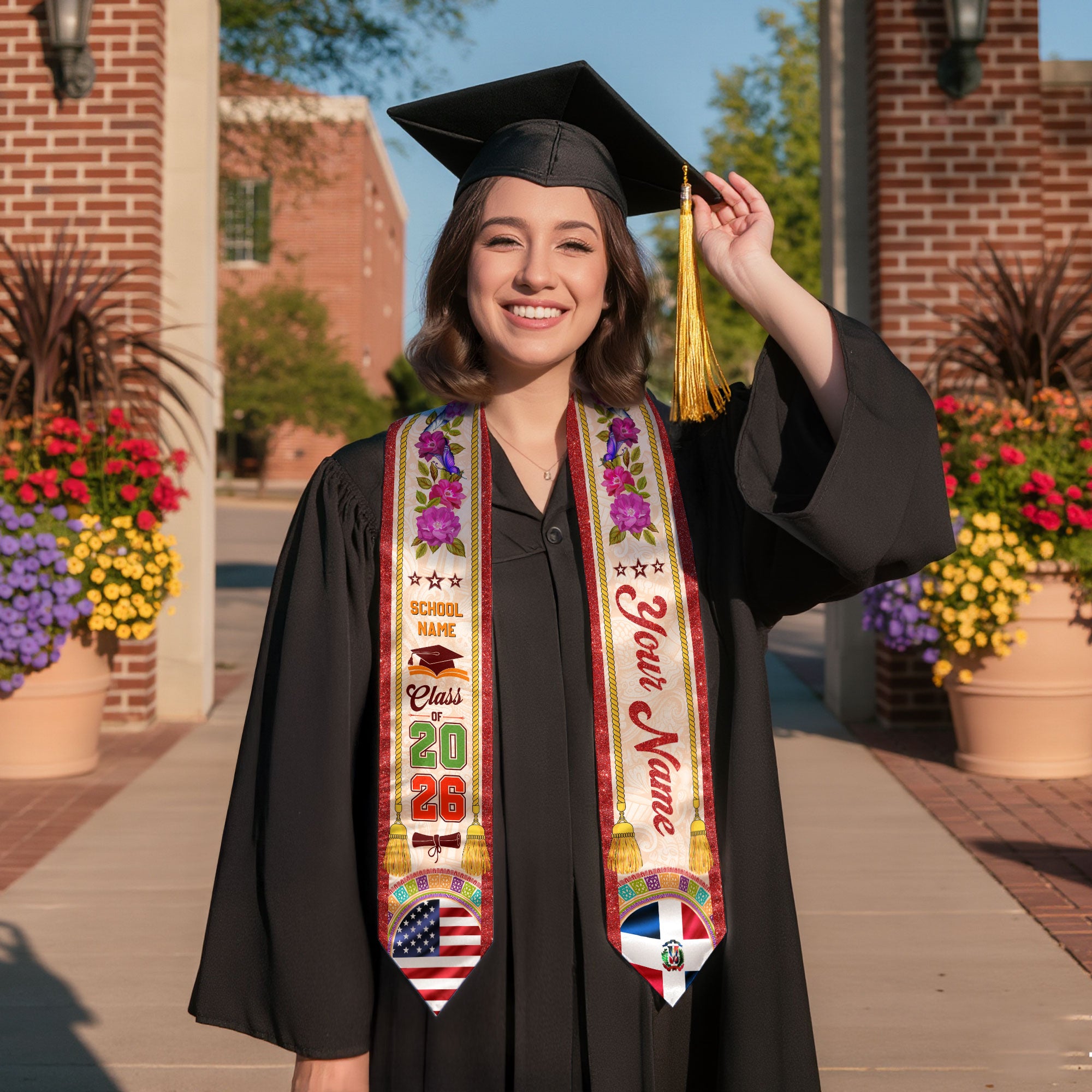 Personalized Dominicana Floral Stole, DR Grad Sash Graduation Gift, Class of 2026 Senior