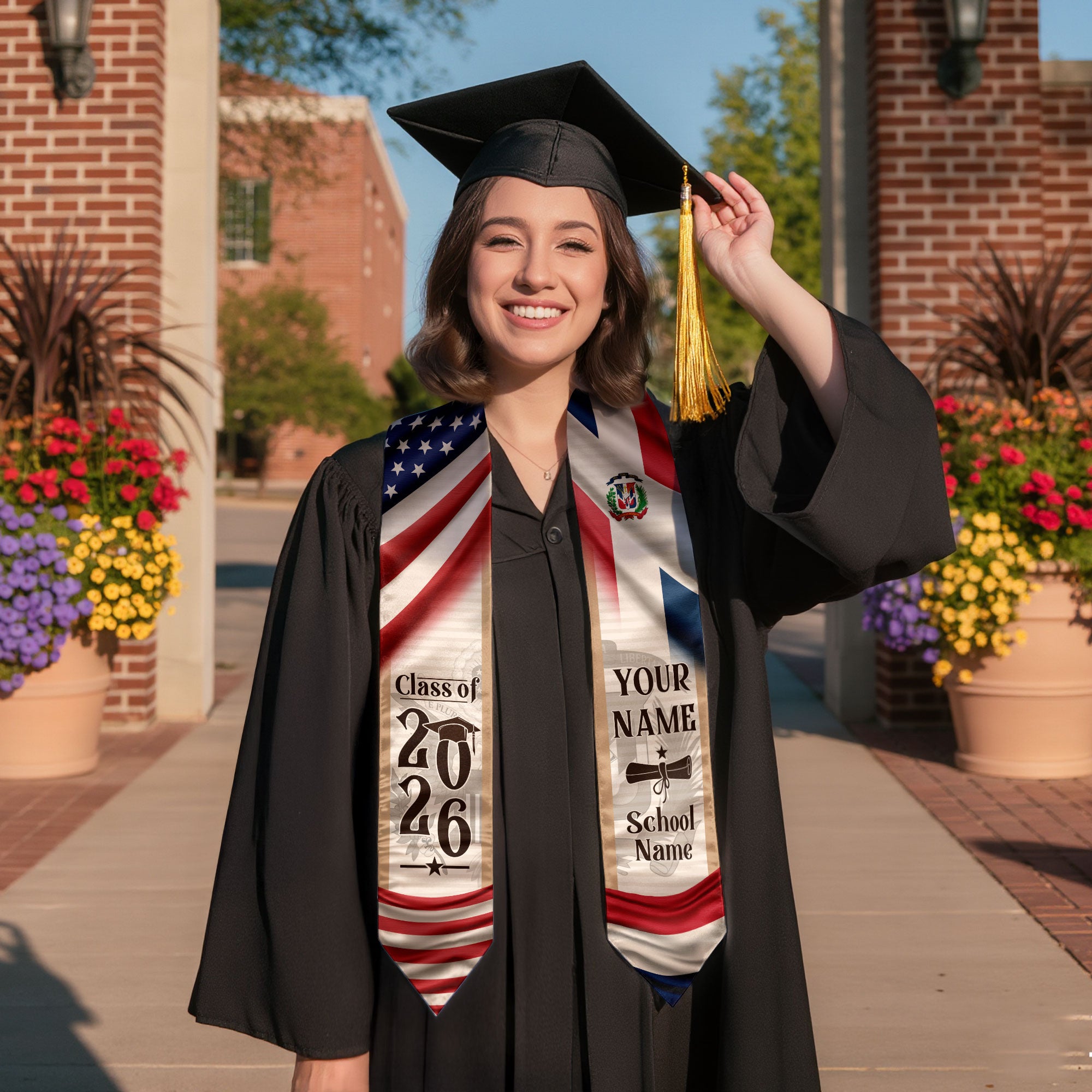 Dominican American Flag Graduation Stole, Custom DR Grad Sash Gift, Class of 2026 Dominican Graduate